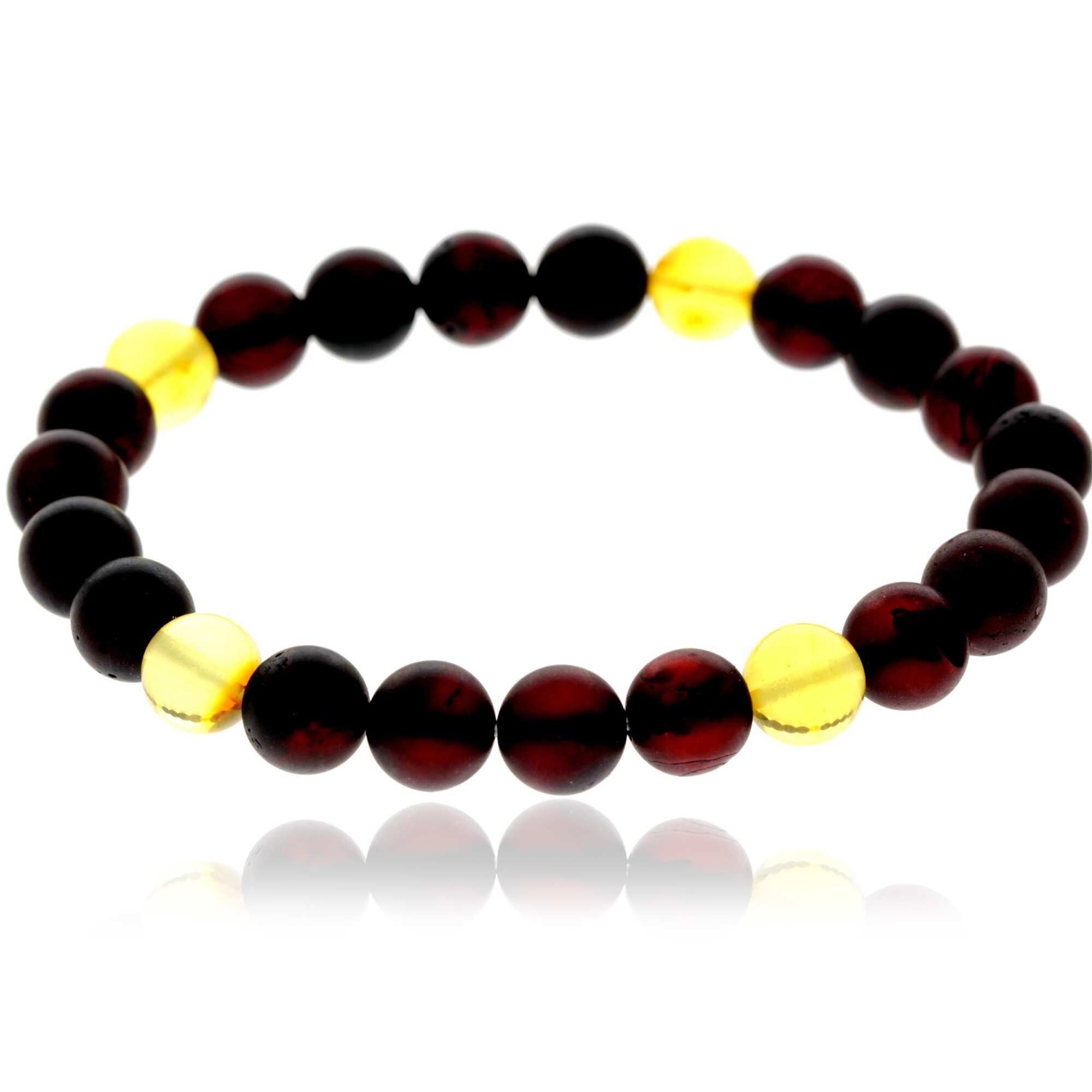 Echtes baltisches Bernsteinarmband mit elastischen Perlen für Männer / Unisex – MB029