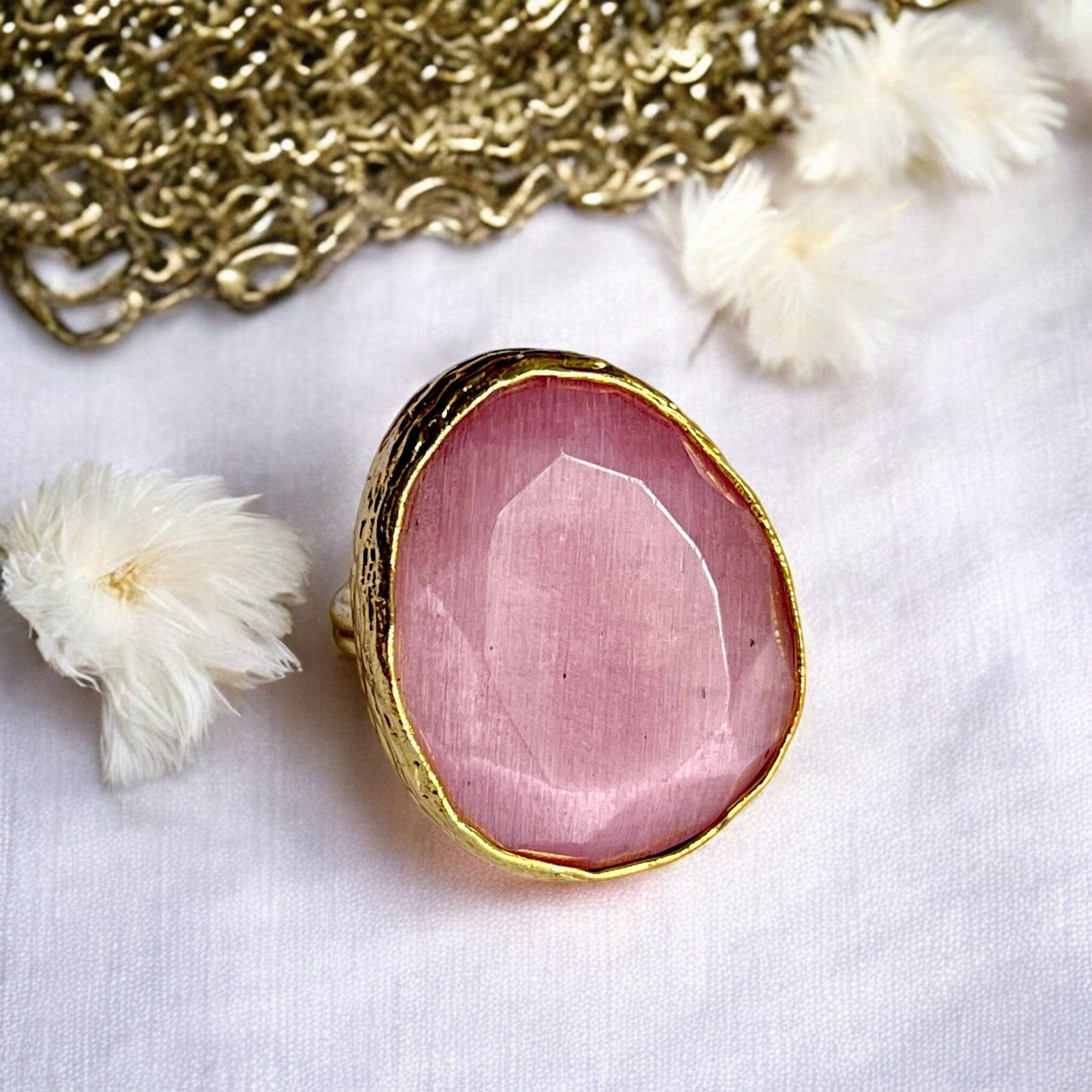 Bague "ECLISIA" pierre naturelle agate rose