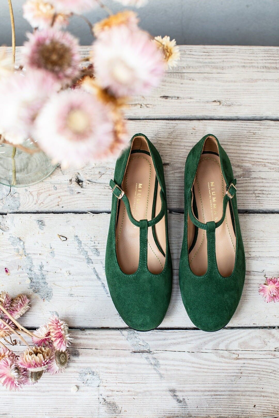 Handgefertigte Wildlederballerinas - Lotta - Grün 34-42