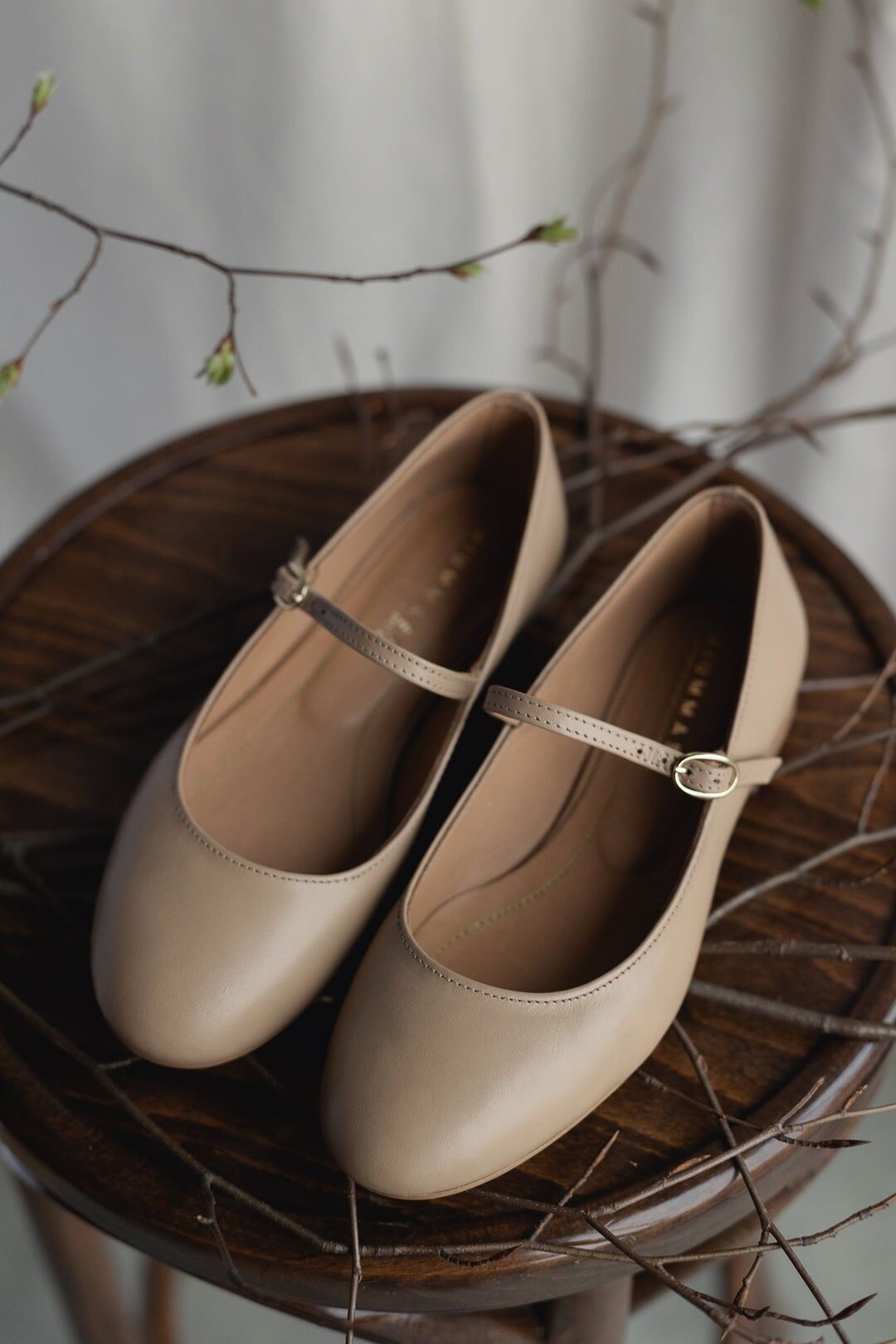 Handgefertigte Lederballerinas - Mary-Jane - Beige 34-42