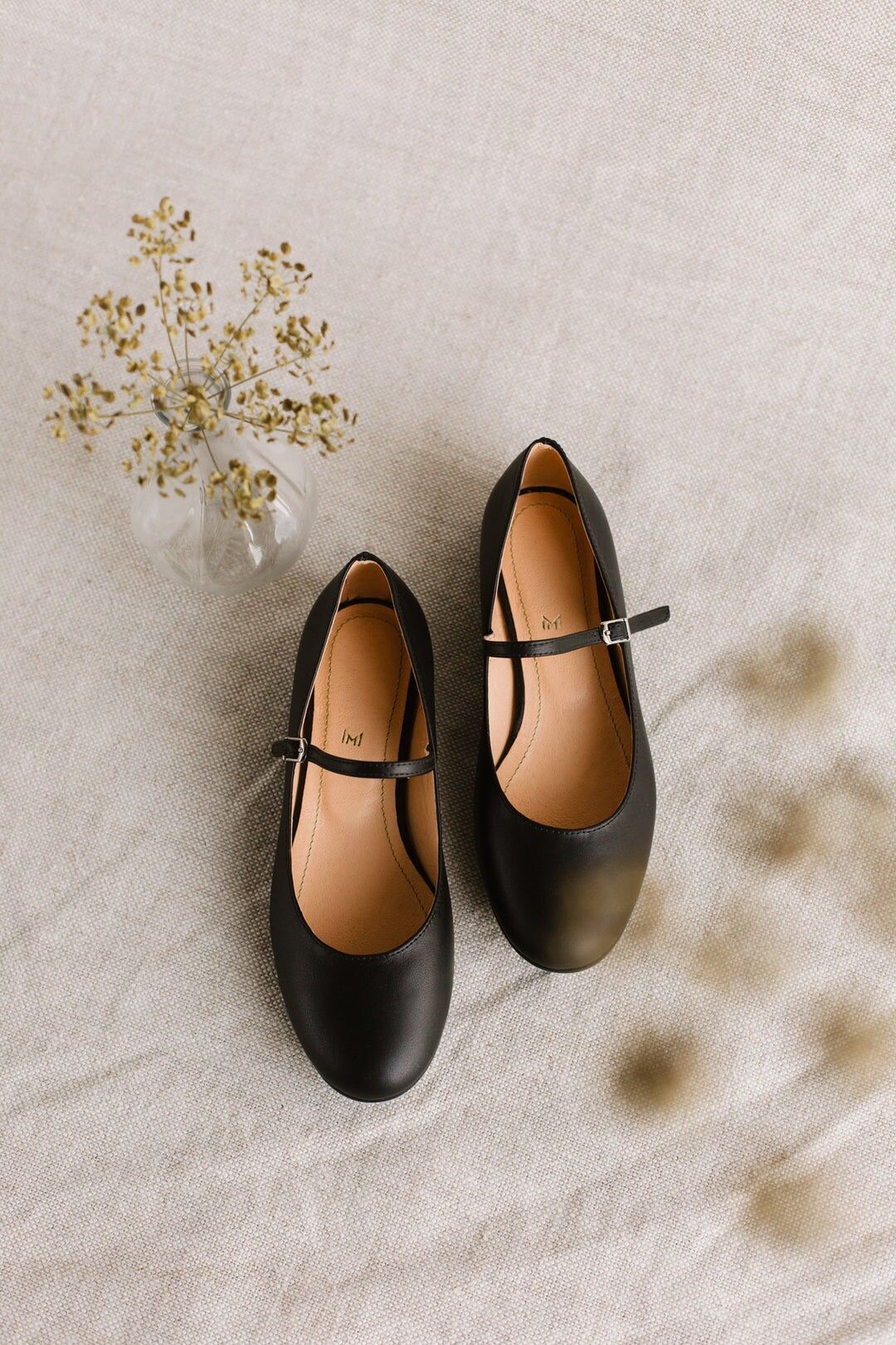 Handgefertigte Lederballerinas - Mary-Jane - Schwarz 34-42