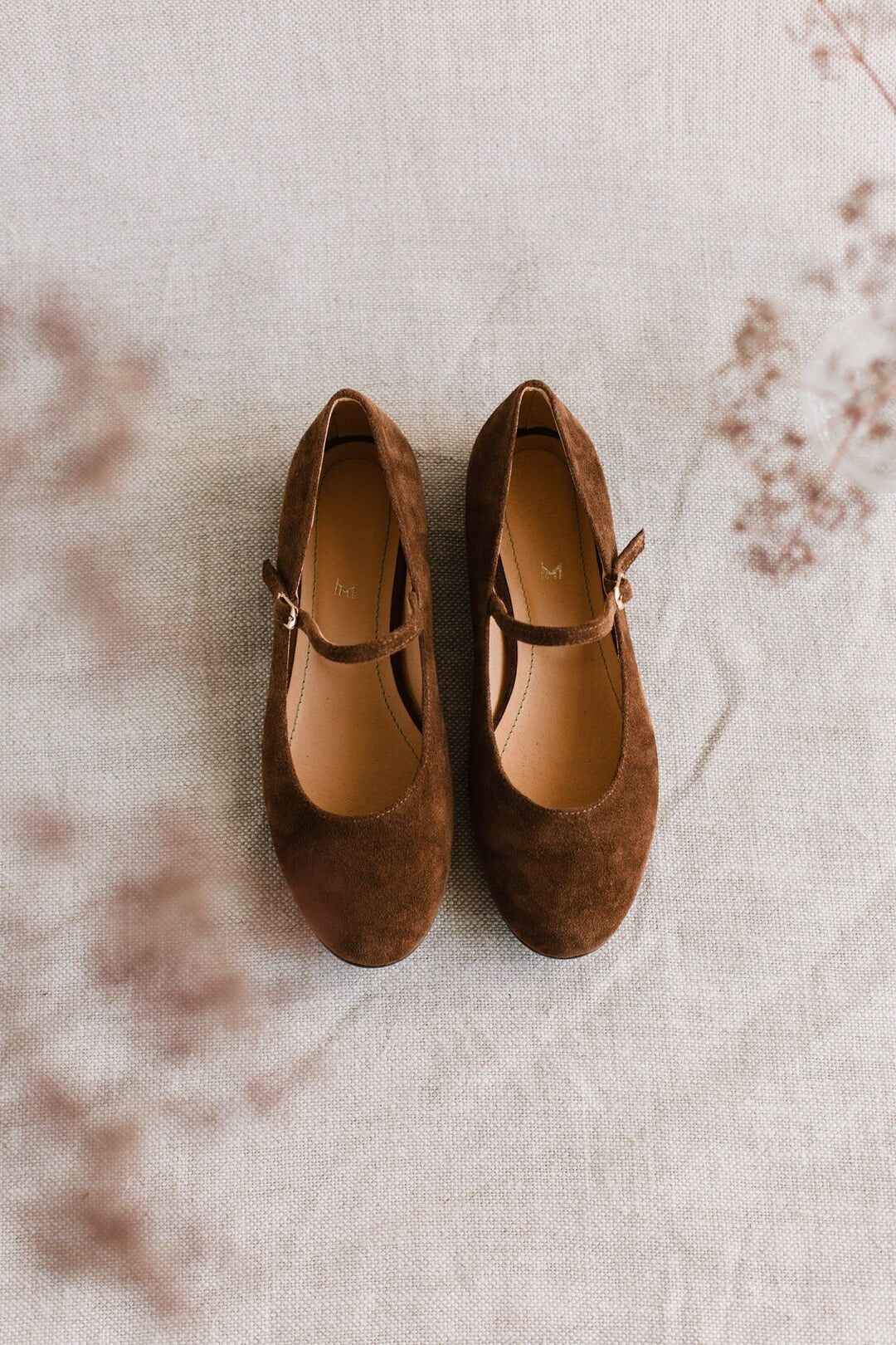 Handgefertigte Wildlederballerinas - Mary-Jane - Zigarrenbraun 34-42