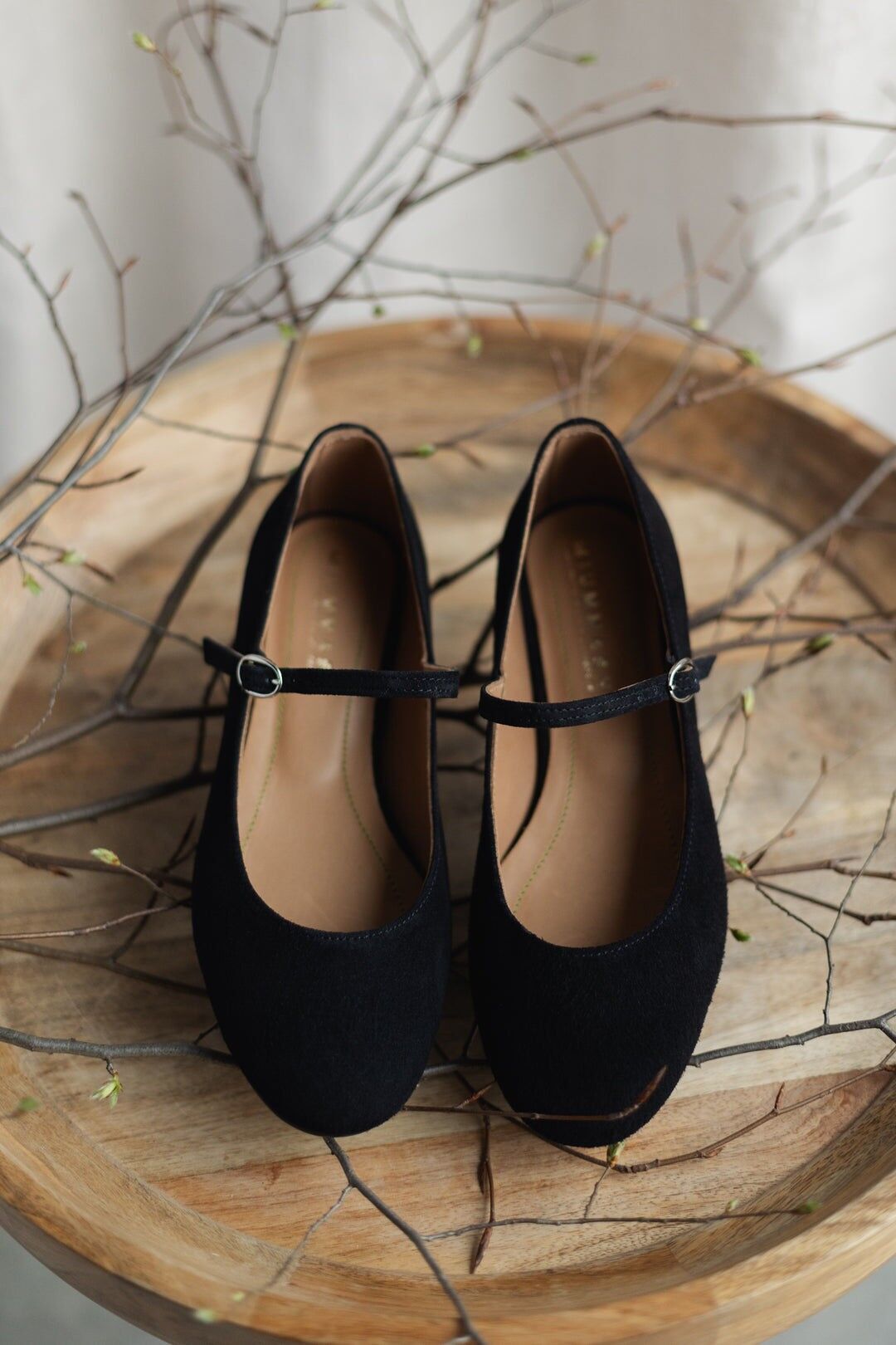 Handgefertigte Wildlederballerinas - Mary-Jane - Schwarz 34-42