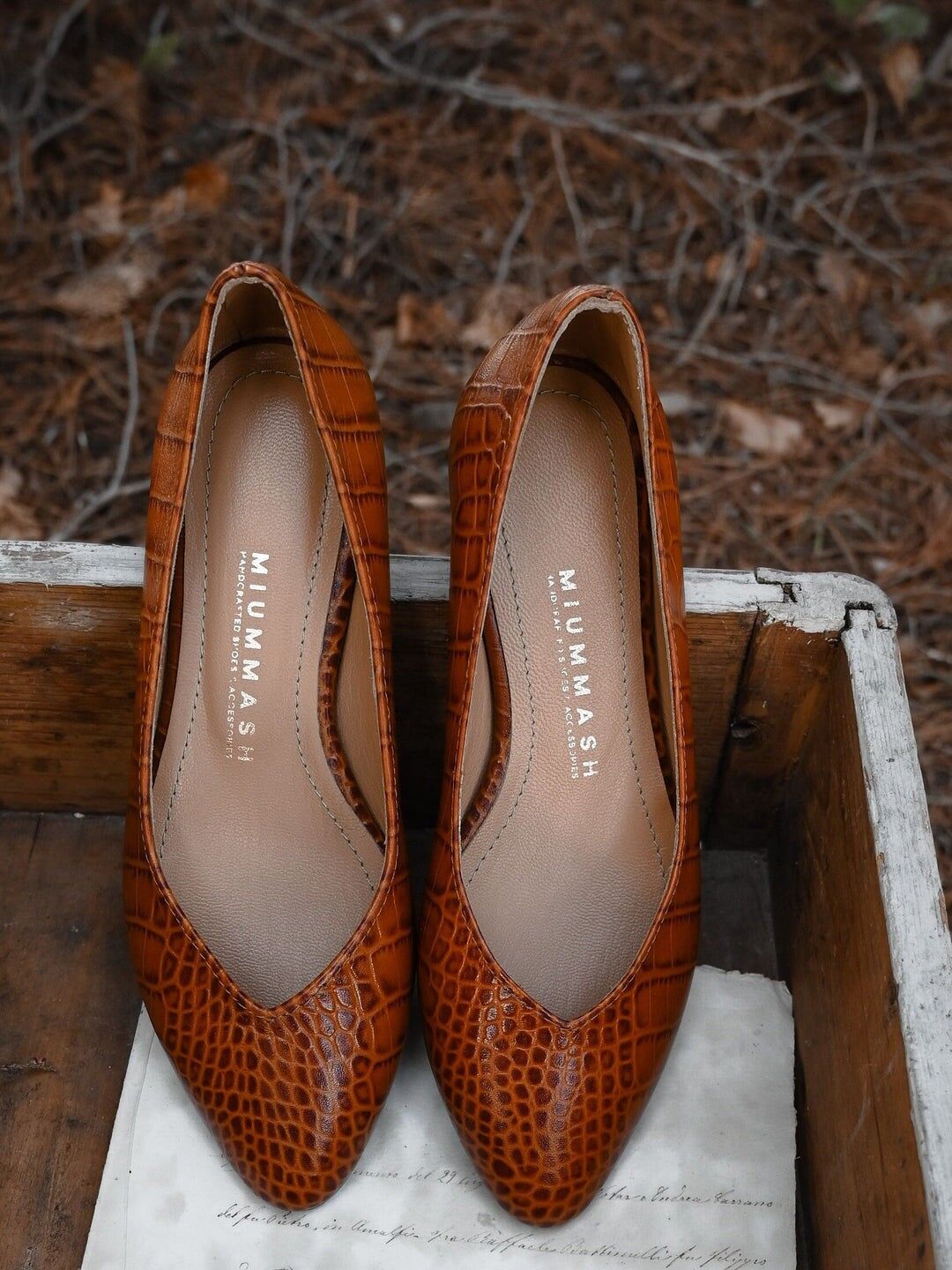 Handgefertigte klassische Ballerinas aus Leder - Audrey - Krokodilbraun 34-42