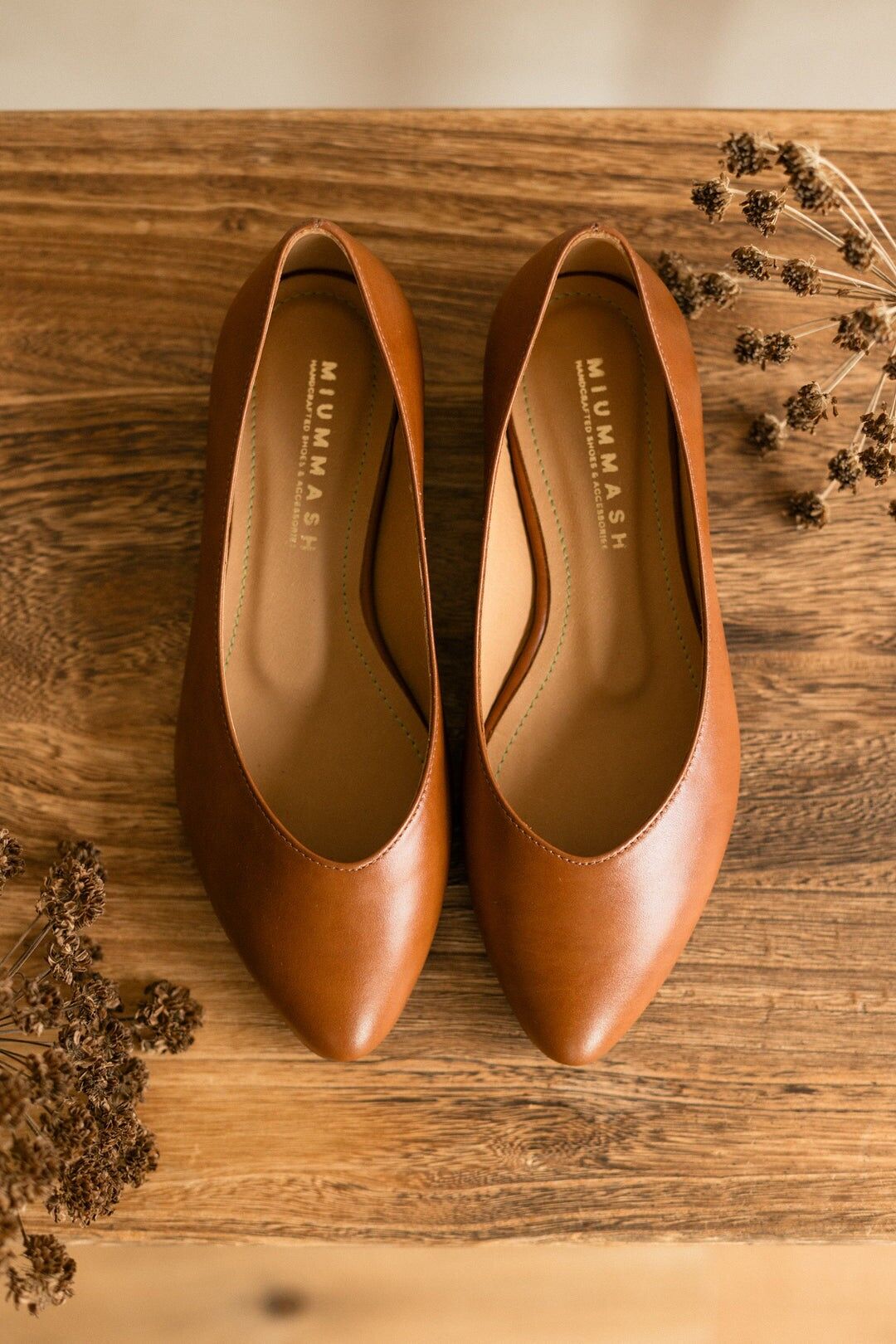 Handgefertigte klassische Ballerinas aus Leder - Audrey - Cognacbraun 34-42