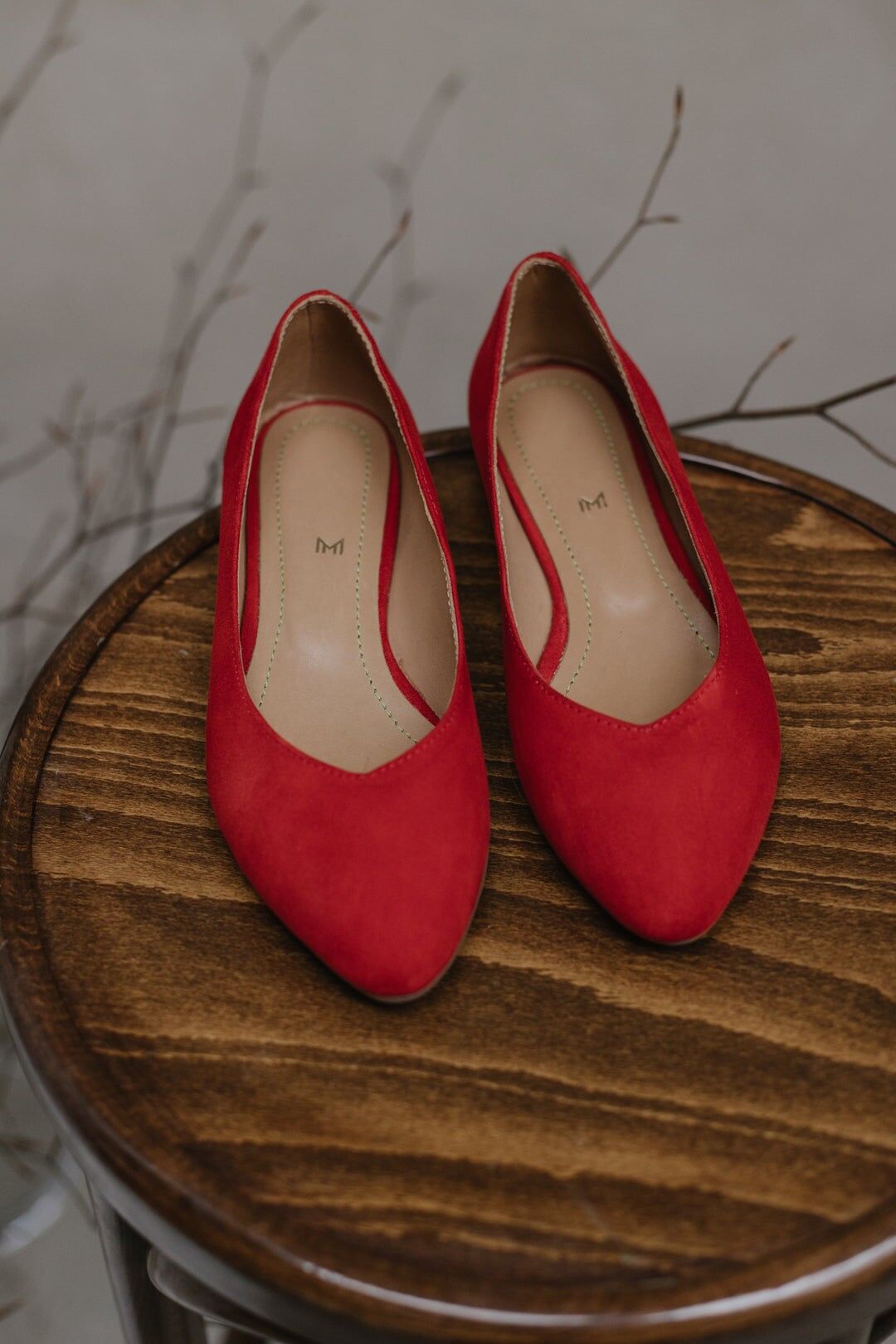 Bailarinas clásicas de ante hechas a mano - Audrey - Rojo 34-42