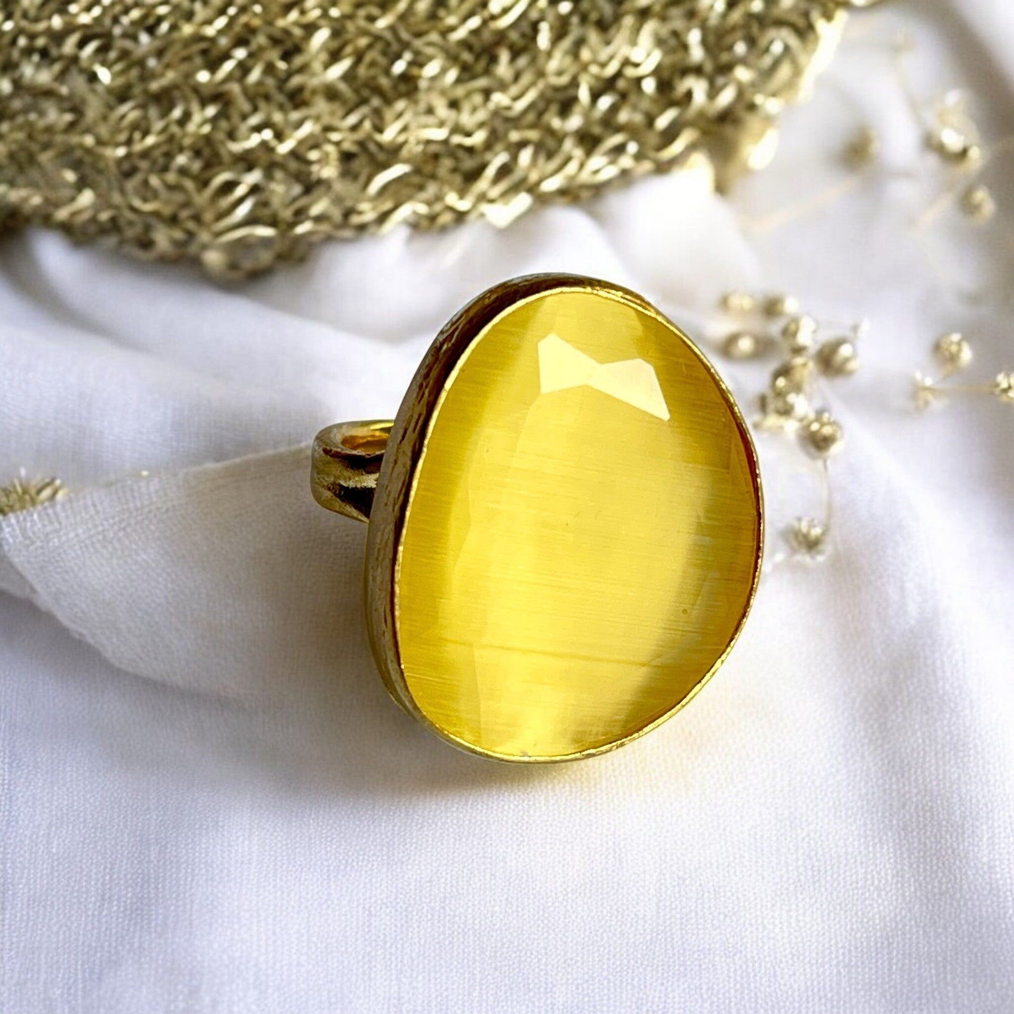 Bague "LUNARIA" pierre naturelle agate jaune