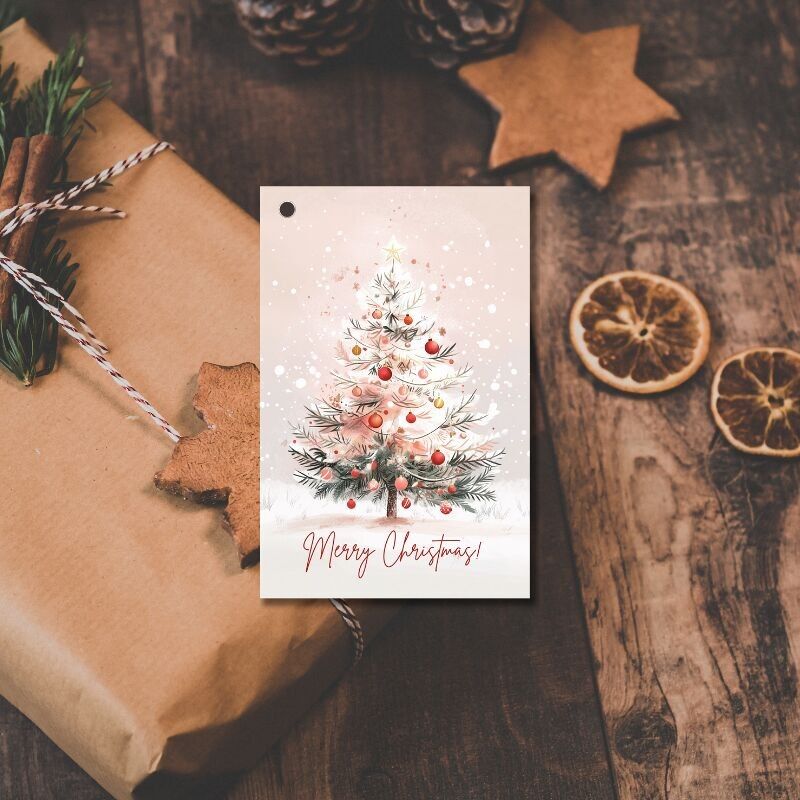 Geschenketikett rosa Weihnachtsbaum - Geschenkanhänger klein