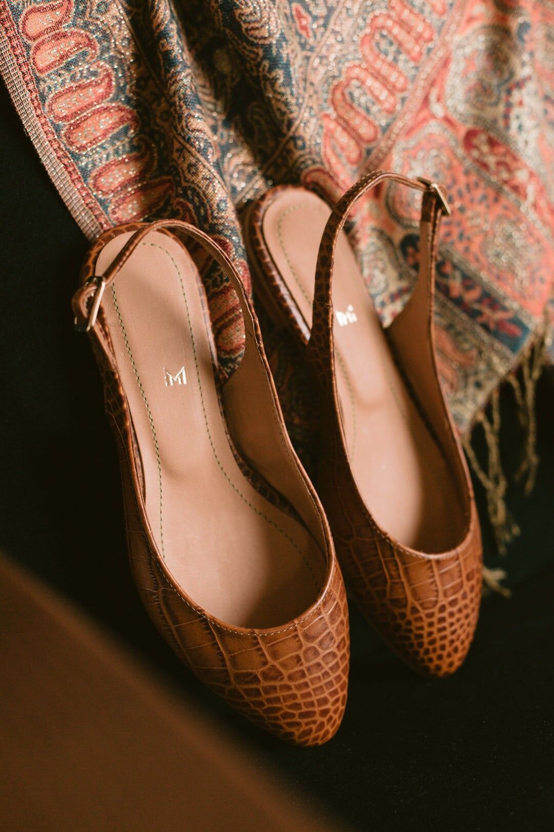 Bailarinas de piel hechas a mano - Oriana - Marrón Cocodrilo 34-42