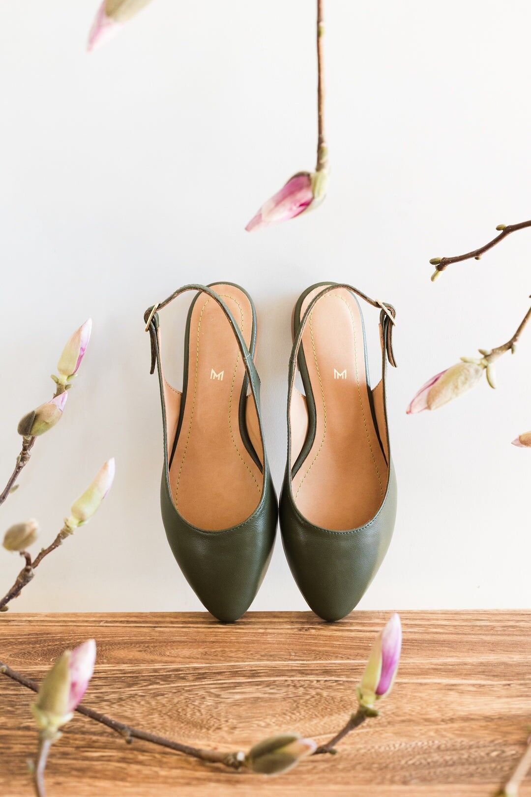 Bailarinas de piel hechas a mano - Oriana - Verde oliva 35-42