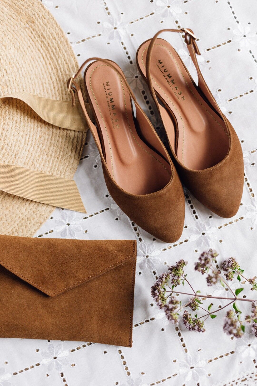 Bailarinas de ante hechas a mano - Oriana - Marrón puro 34-42