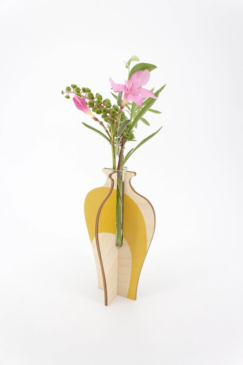 Vase Ming - (made in France) en bois de Bouleau et éprouvette en verre
