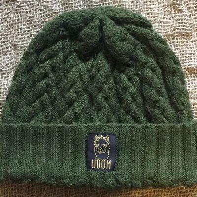 Fitted Cable Knit Hat – Olive Green