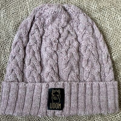 Fitted Cable Knit Hat – Pink Melange