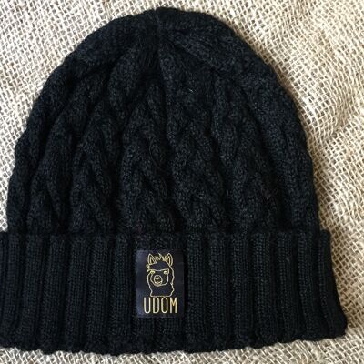 Fitted Cable Knit Hat – Black