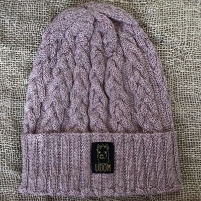 Slouchy Cable Knit Hat – Pink Melange