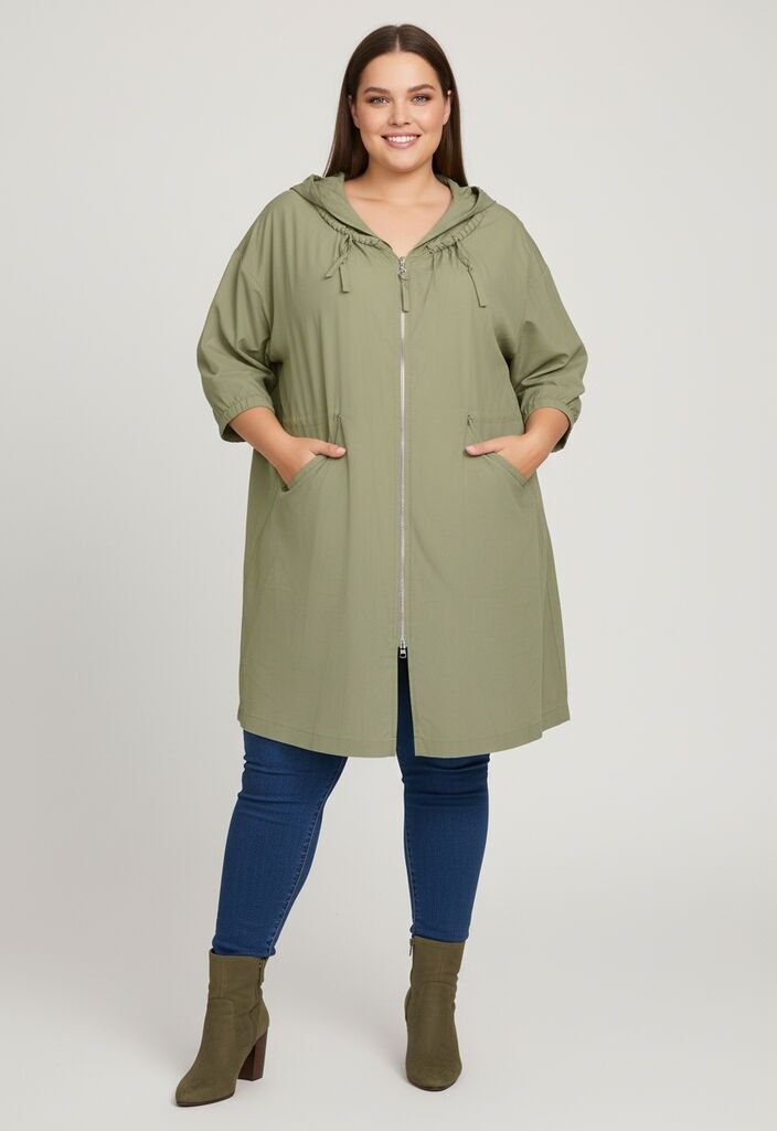 Veste fine en coton grande taille kaki (C6527)