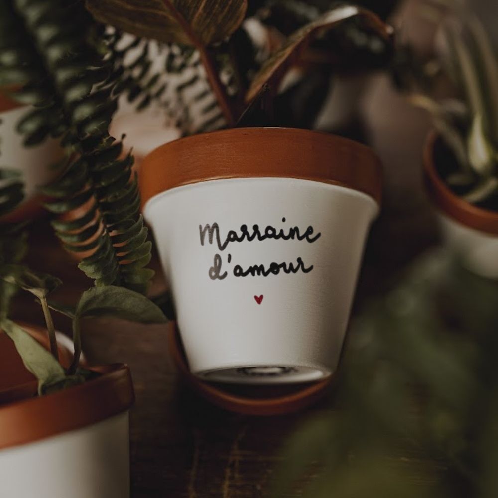 Vaso per fiori "Madrina dell'amore ♥" - Regalo originale per battesimo, fatto a mano - vaso per fiori in terracotta