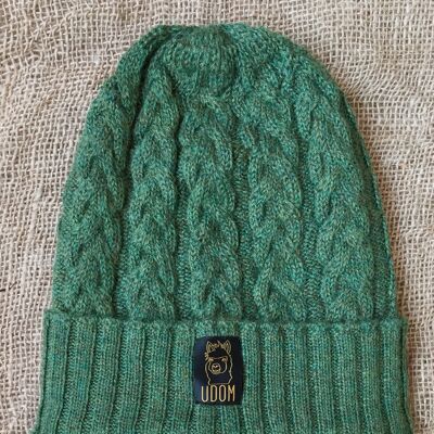 Slouchy Cable Knit Hat – Green Melange