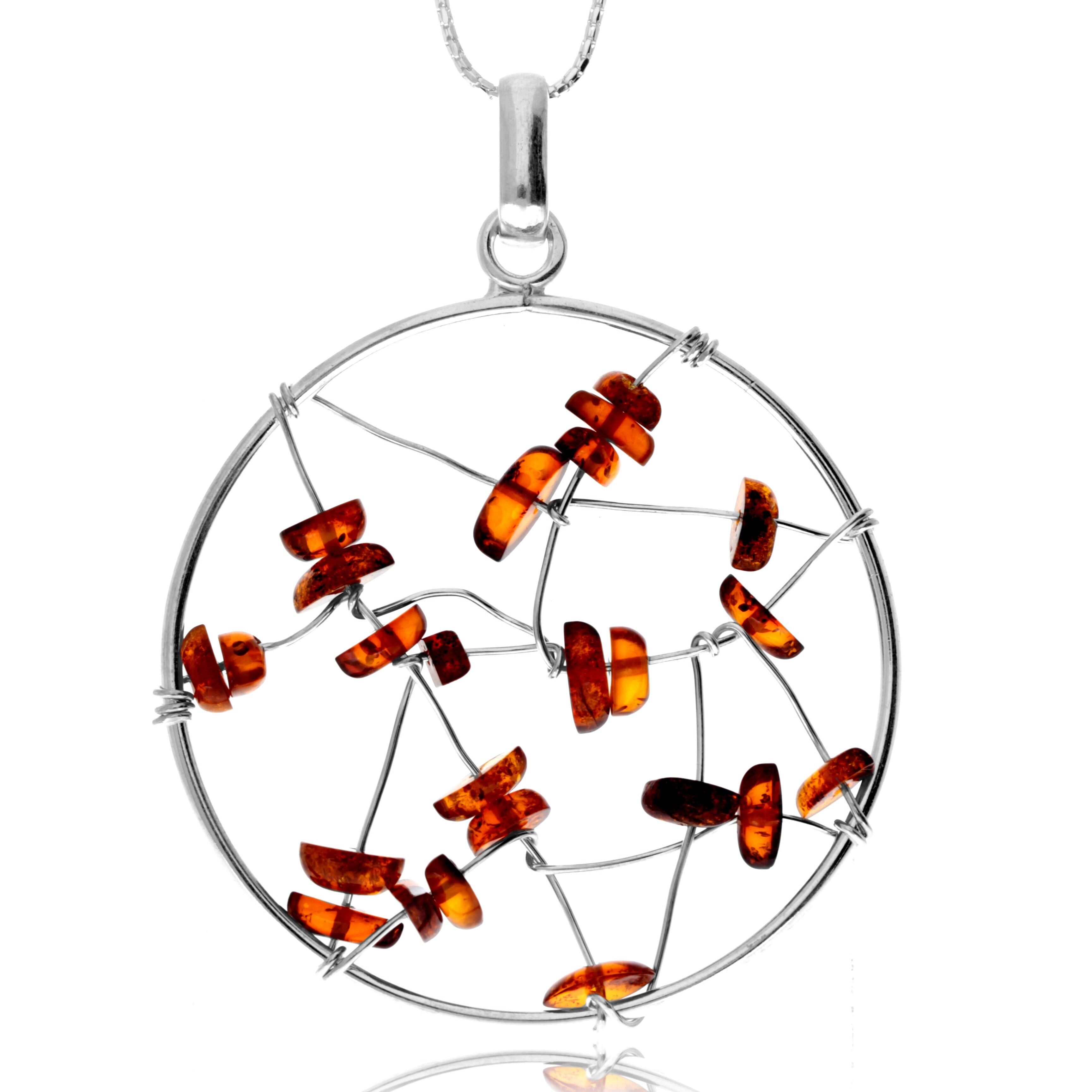 Exklusiver Anhänger aus 925er Sterlingsilber und echtem baltischen Bernstein in Cognac – PD2603