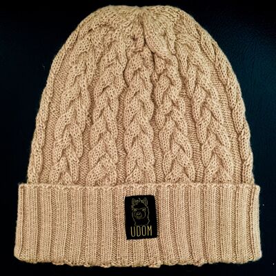 Slouchy Cable Knit Hat – Light Beige