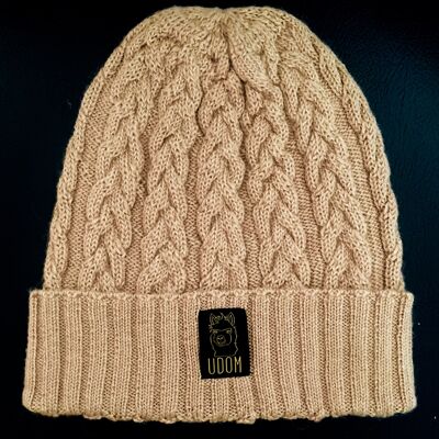 Slouchy Cable Knit Hat – Light Beige