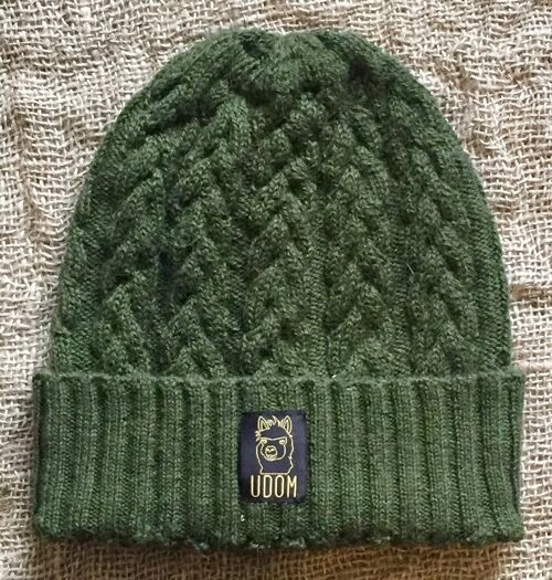 Slouchy Cable Knit Hat – Olive Green