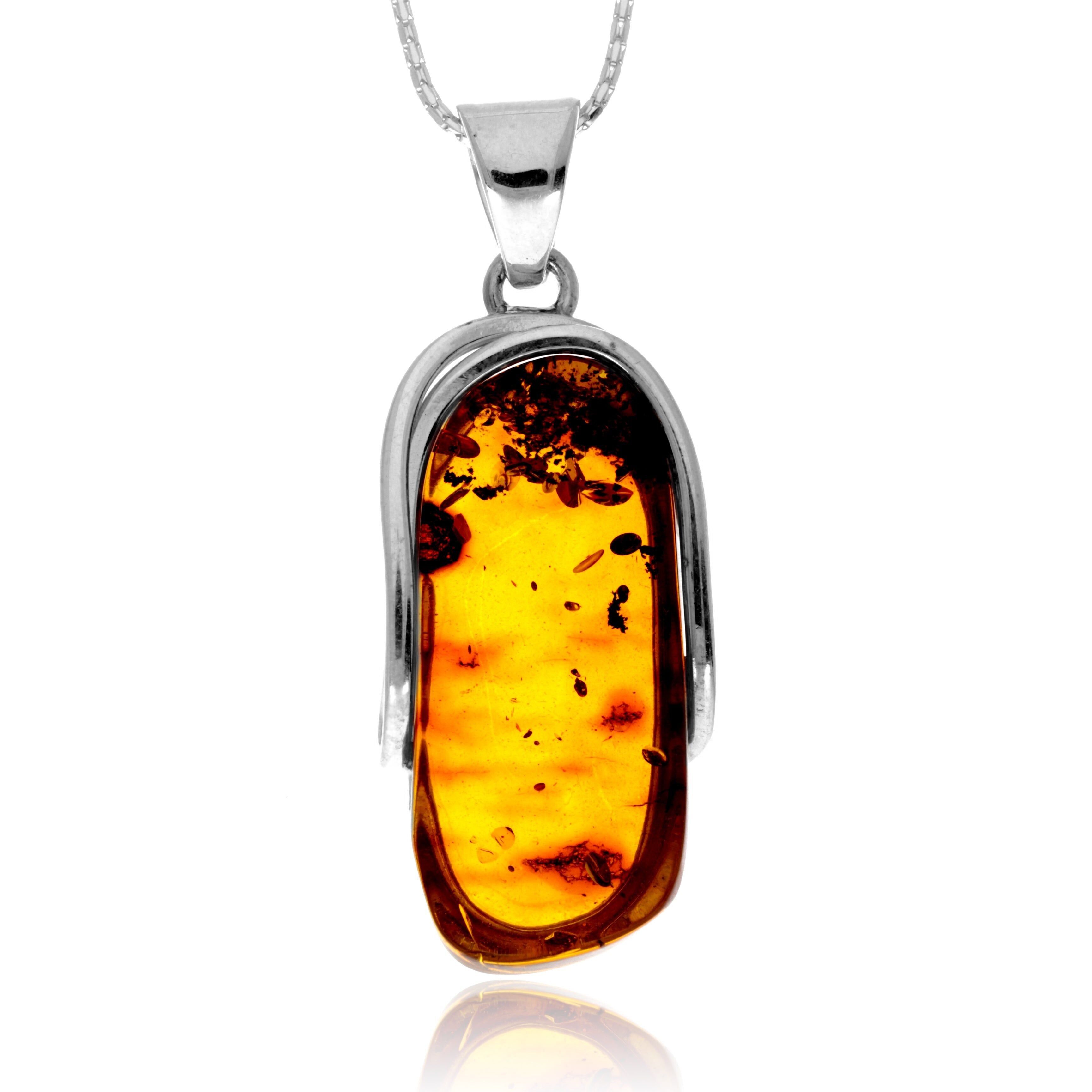 Exklusiver Anhänger aus 925er Sterlingsilber und echtem baltischen Bernstein in Cognac – PD2639
