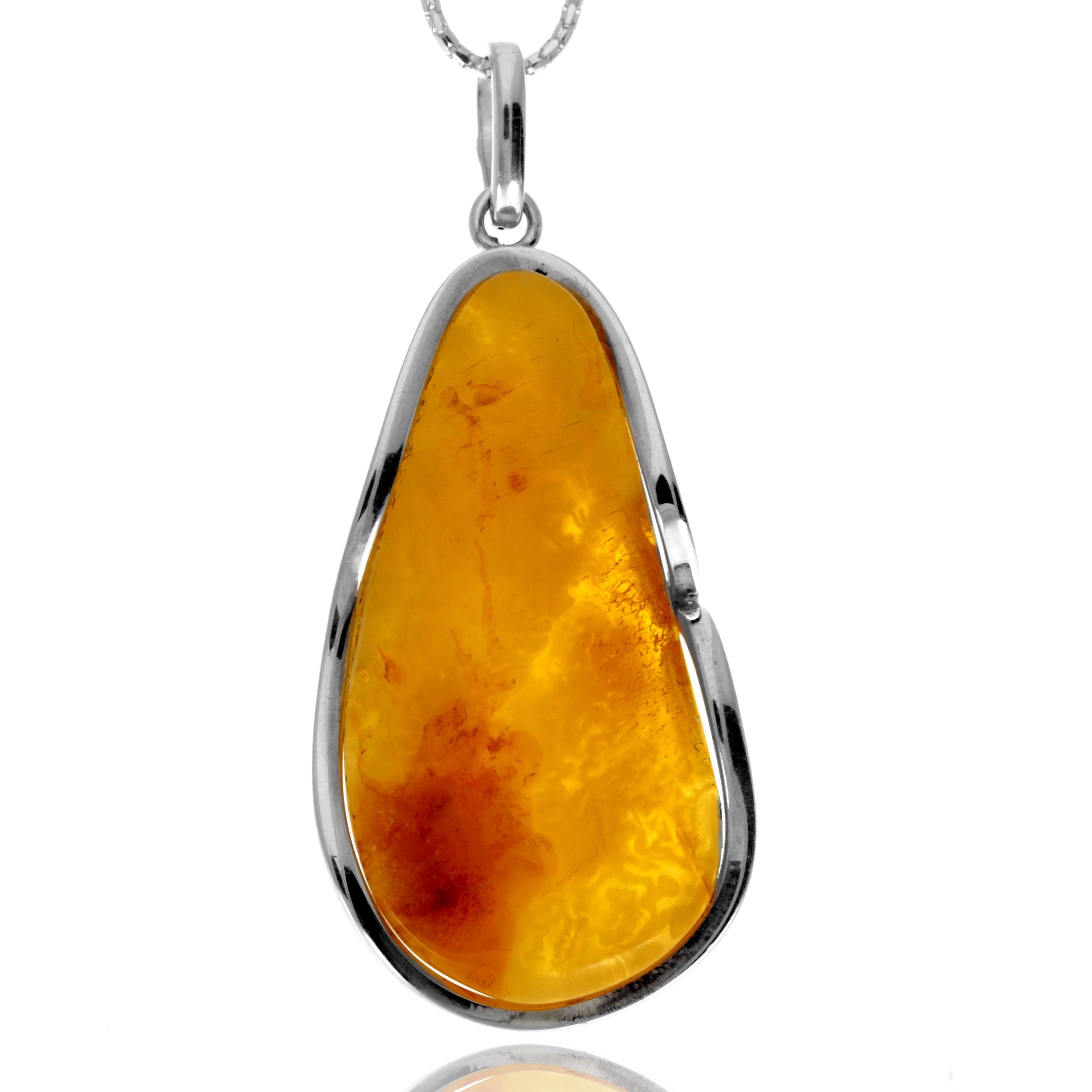Exklusiver, einzigartiger Anhänger aus 925er Sterlingsilber und echtem baltischen Zitronenbernstein – PD2645