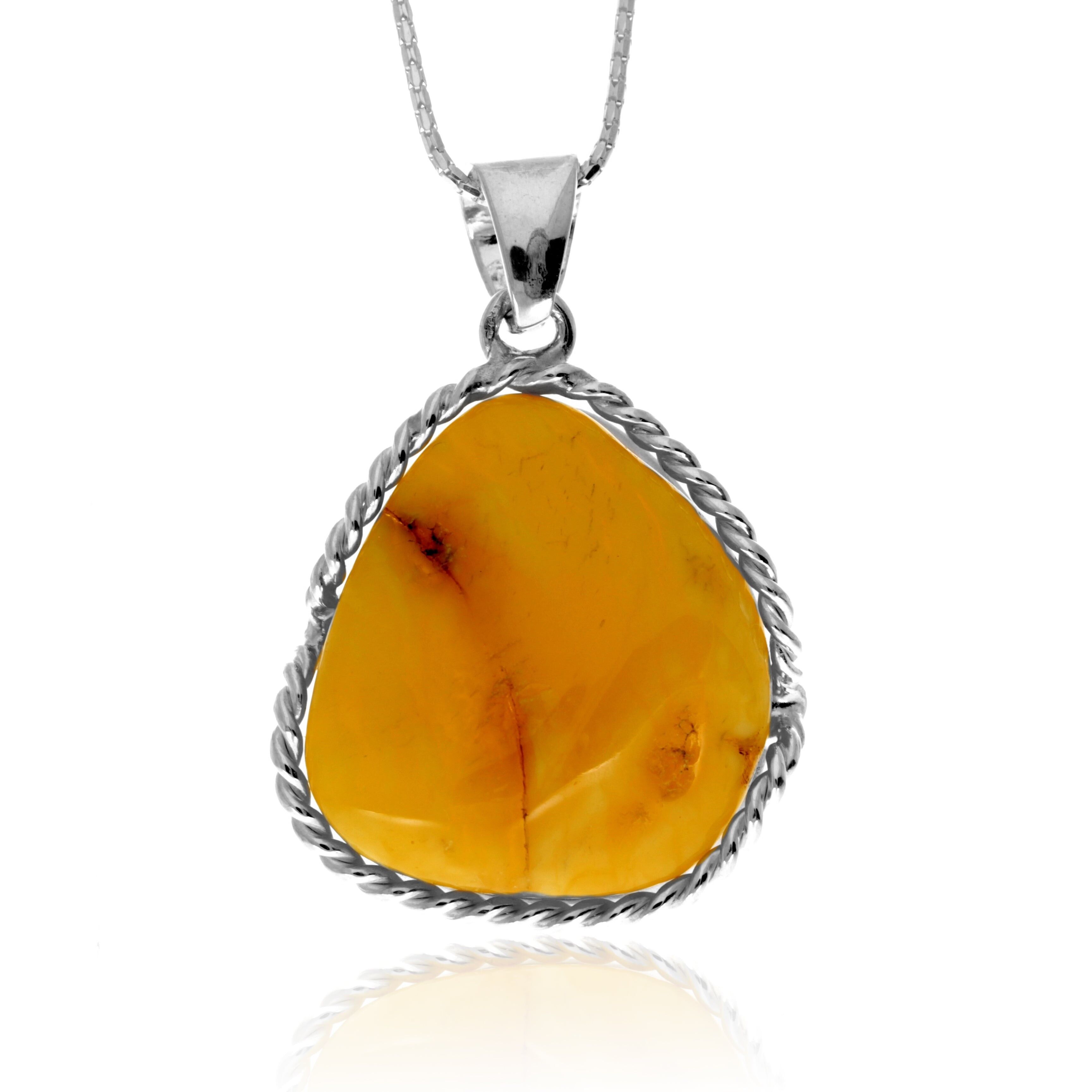 Exklusiver, einzigartiger Anhänger aus 925er Sterlingsilber und echtem baltischen Zitronenbernstein – PD2646