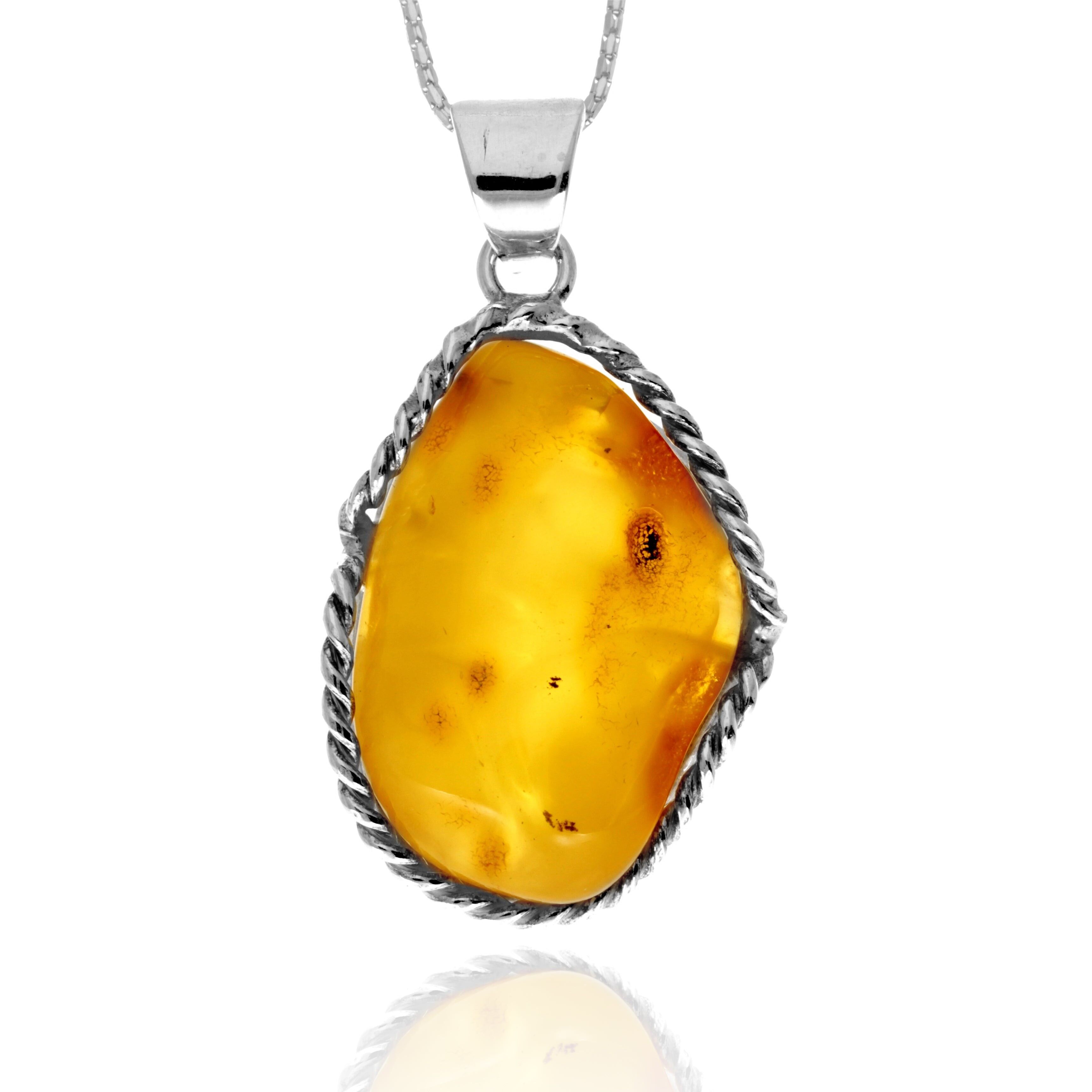 Exklusiver, einzigartiger Anhänger aus 925er Sterlingsilber und echtem baltischen Zitronenbernstein – PD2647