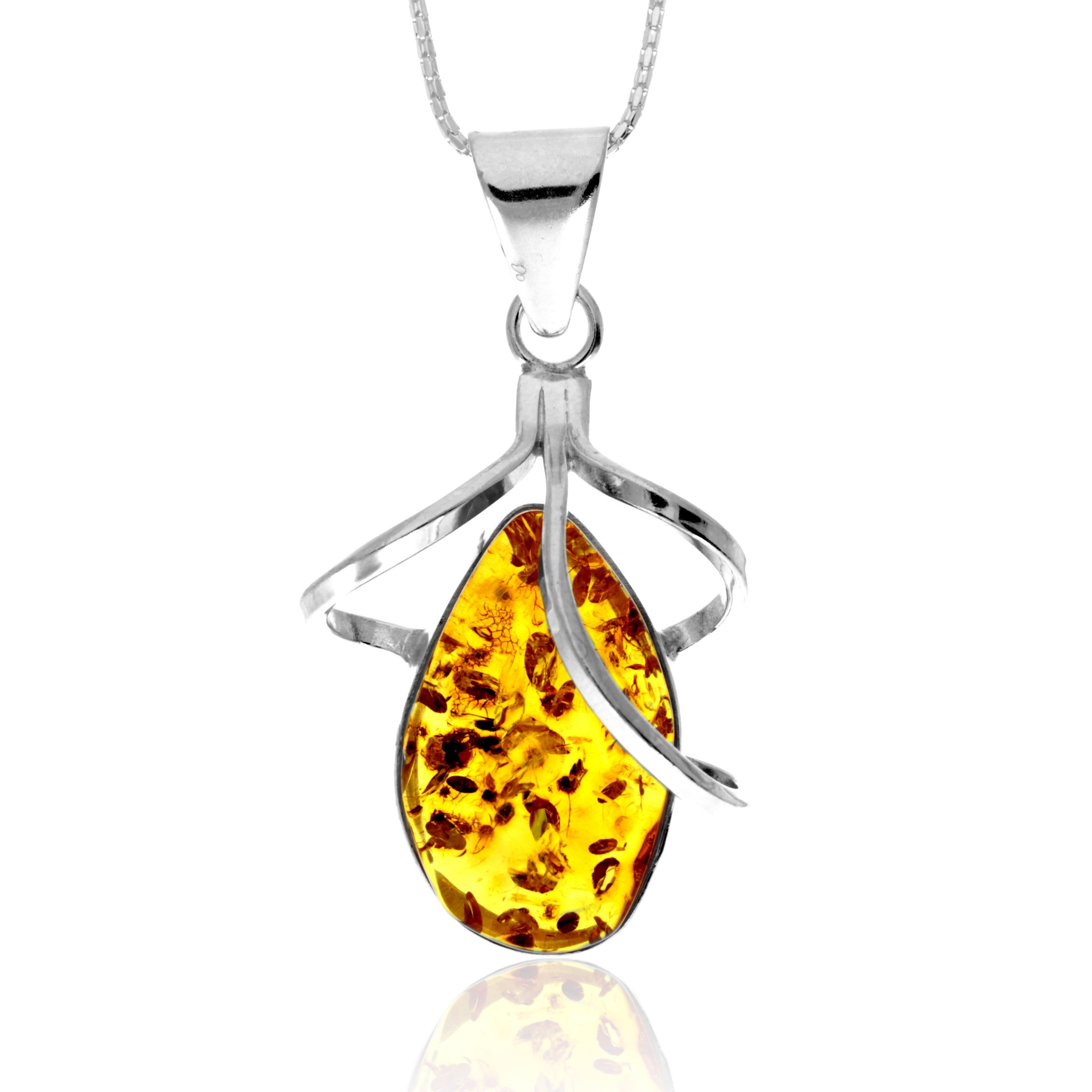 Exklusiver Anhänger aus 925er Sterlingsilber und echtem baltischen Bernstein in Cognac – PD2660
