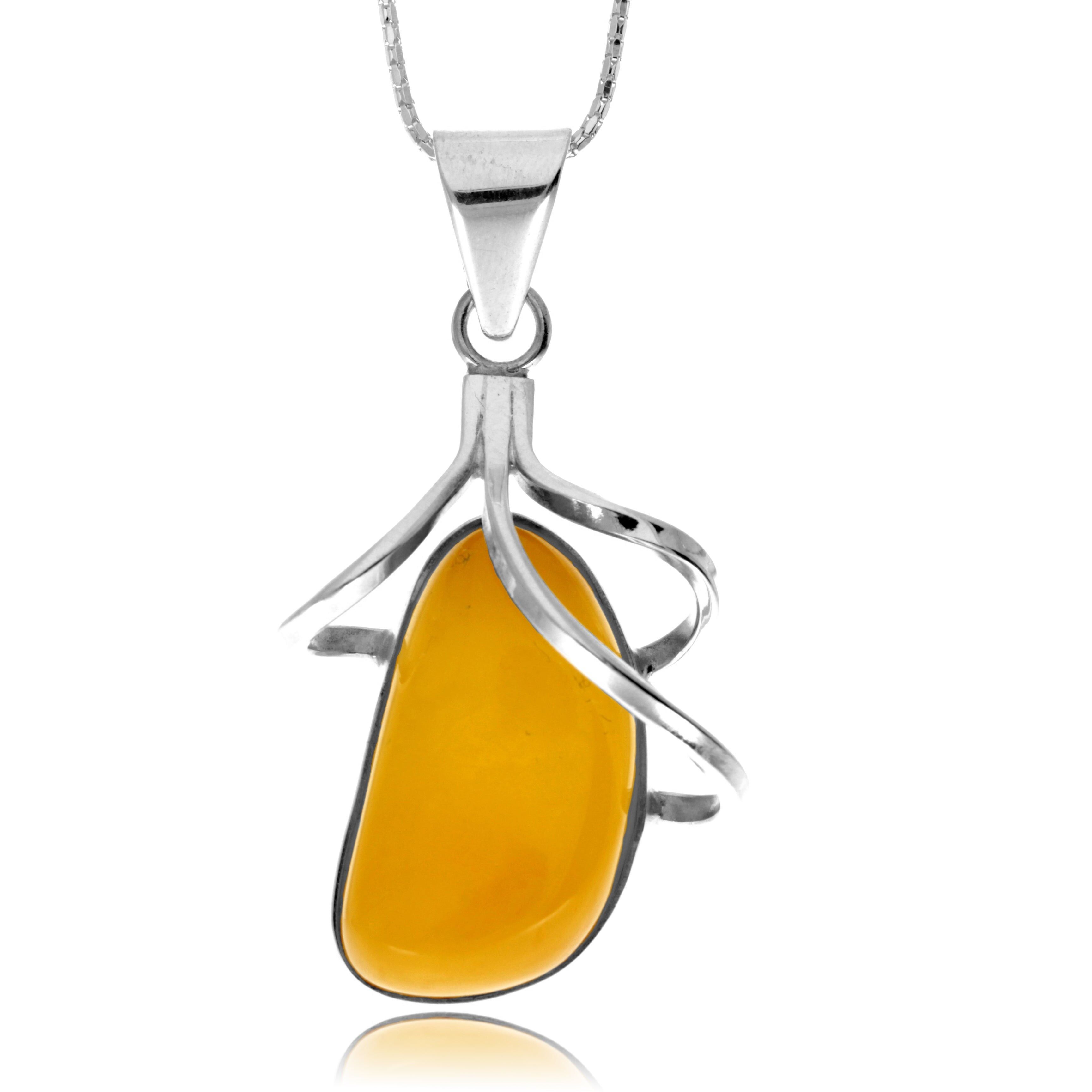 Exklusiver, einzigartiger Anhänger aus 925er Sterlingsilber und echtem baltischen Zitronenbernstein – PD2662