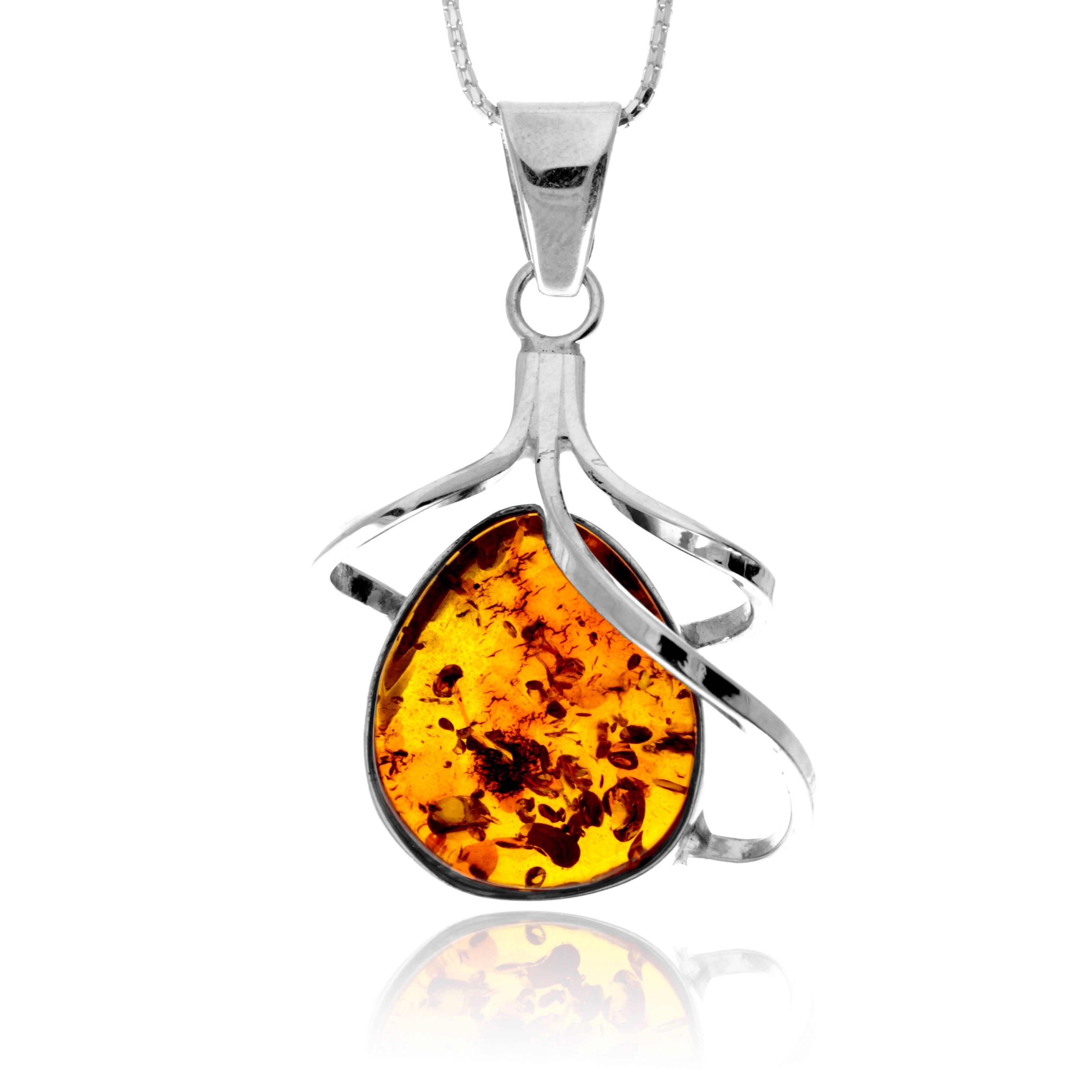 Exklusiver Anhänger aus 925er Sterlingsilber und echtem baltischen Bernstein in Cognac – PD2663