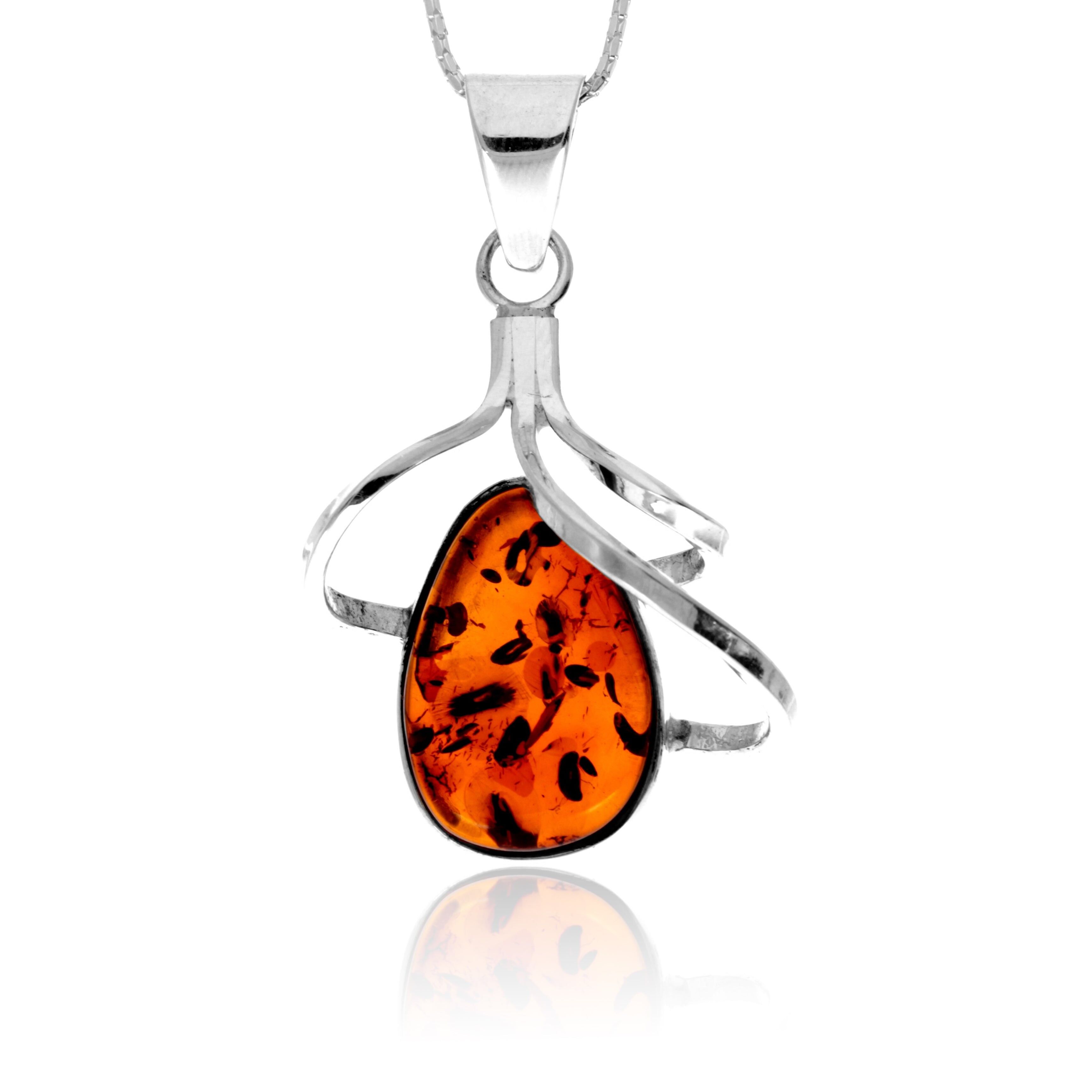 Exklusiver Anhänger aus 925er Sterlingsilber und echtem baltischen Bernstein in Cognac – PD2664