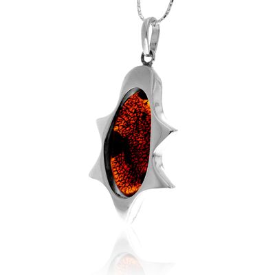 925 Sterling Silver & Genuine Cognac Baltic Amber Exlusive Unique Pendant - PD2668