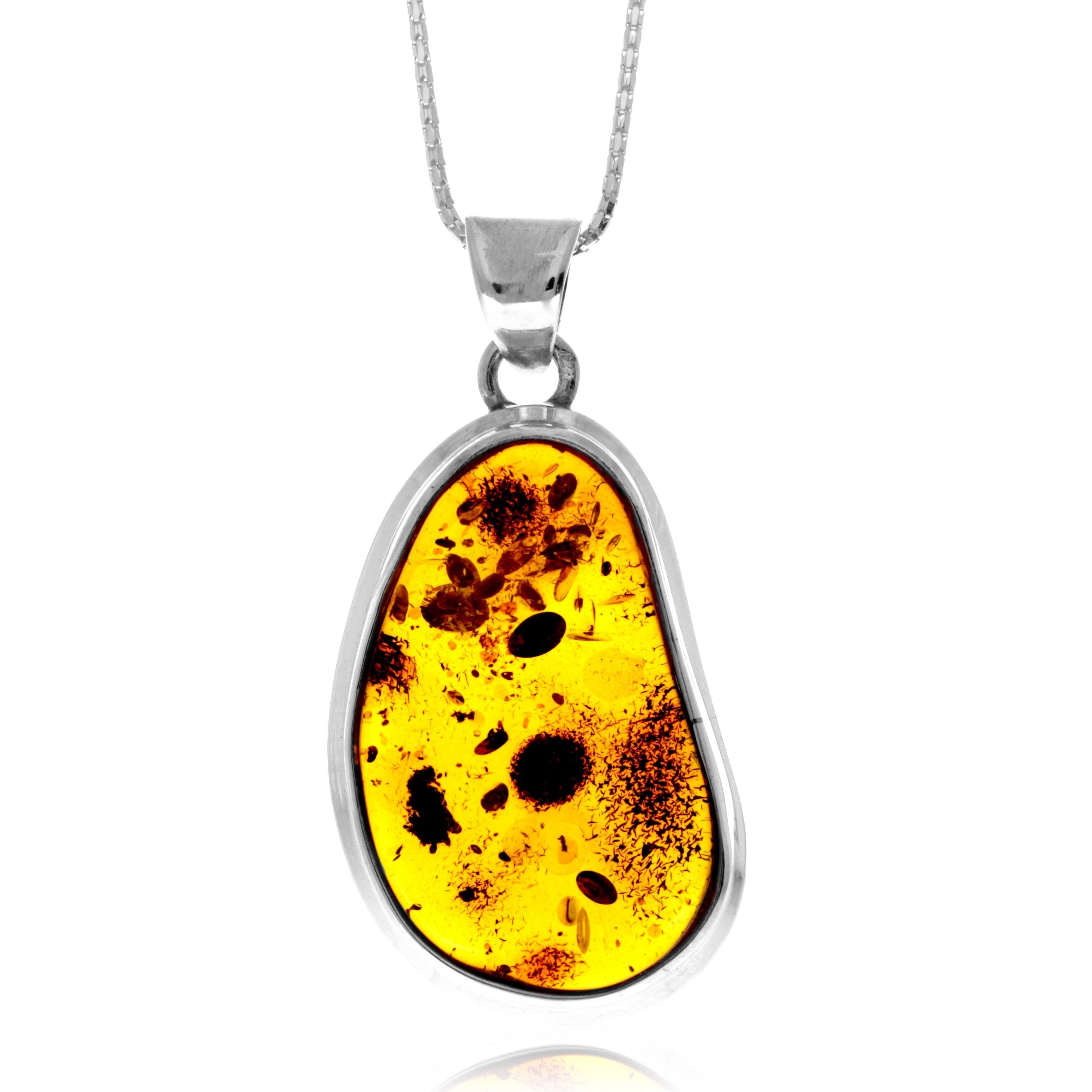 Ciondolo esclusivo e unico in argento sterling 925 e ambra baltica color cognac - PD2674