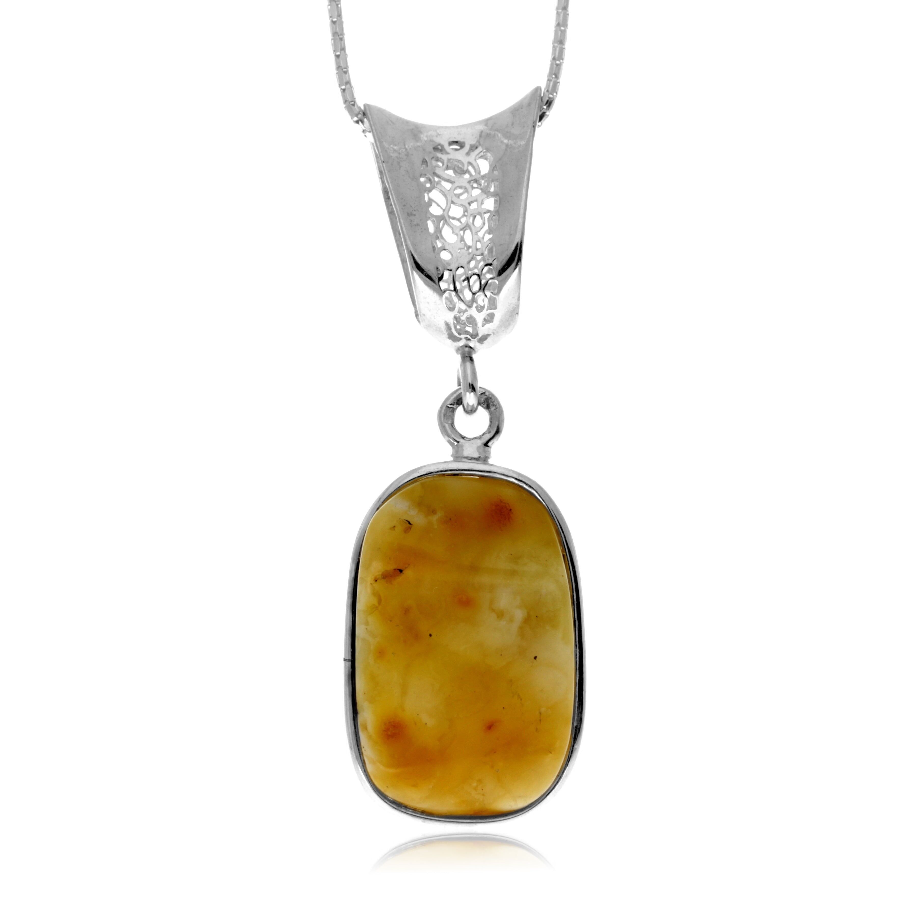 Ciondolo esclusivo in argento sterling 925 e ambra baltica color limone autentica - PD2677