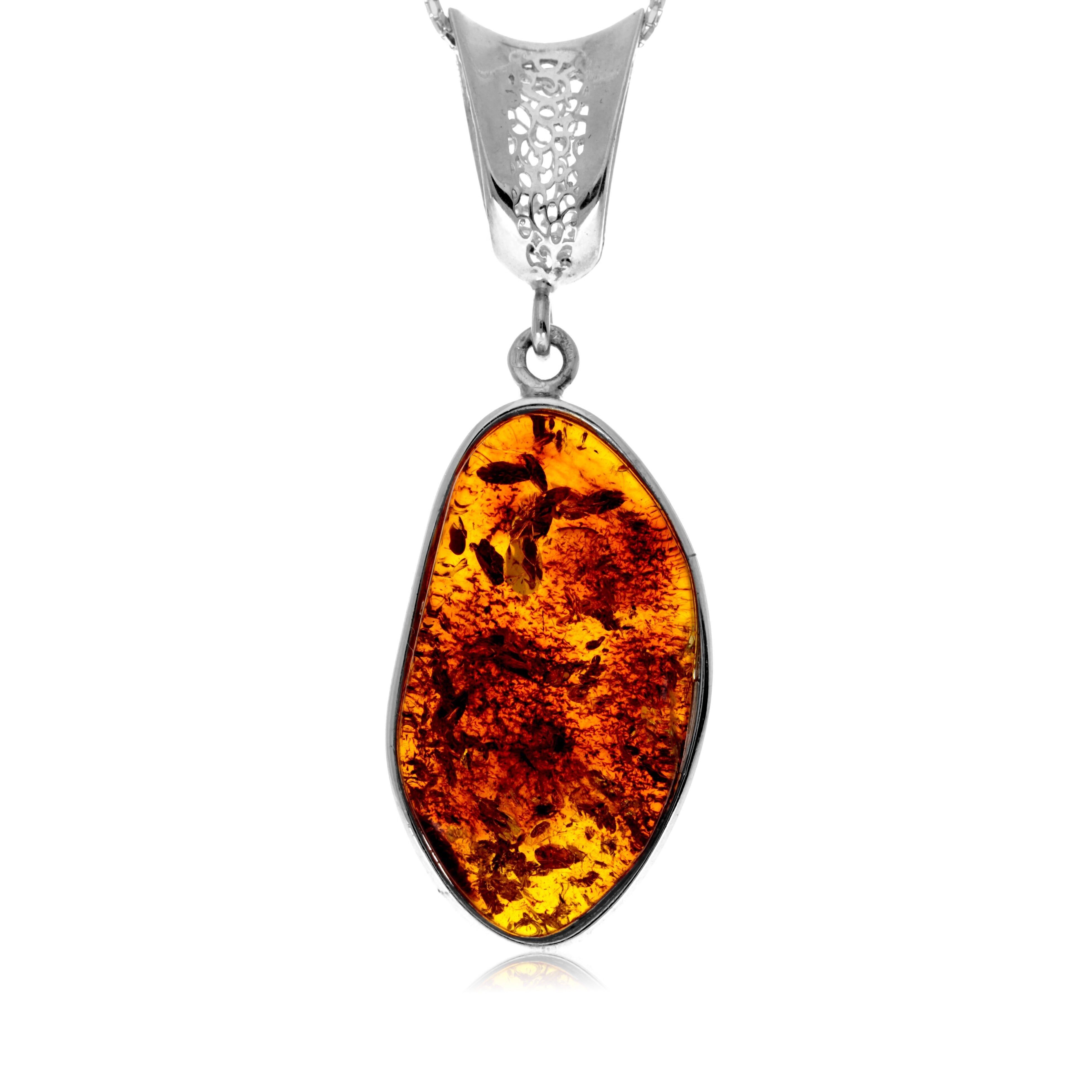 Ciondolo esclusivo e unico in argento sterling 925 e ambra baltica color cognac - PD2678