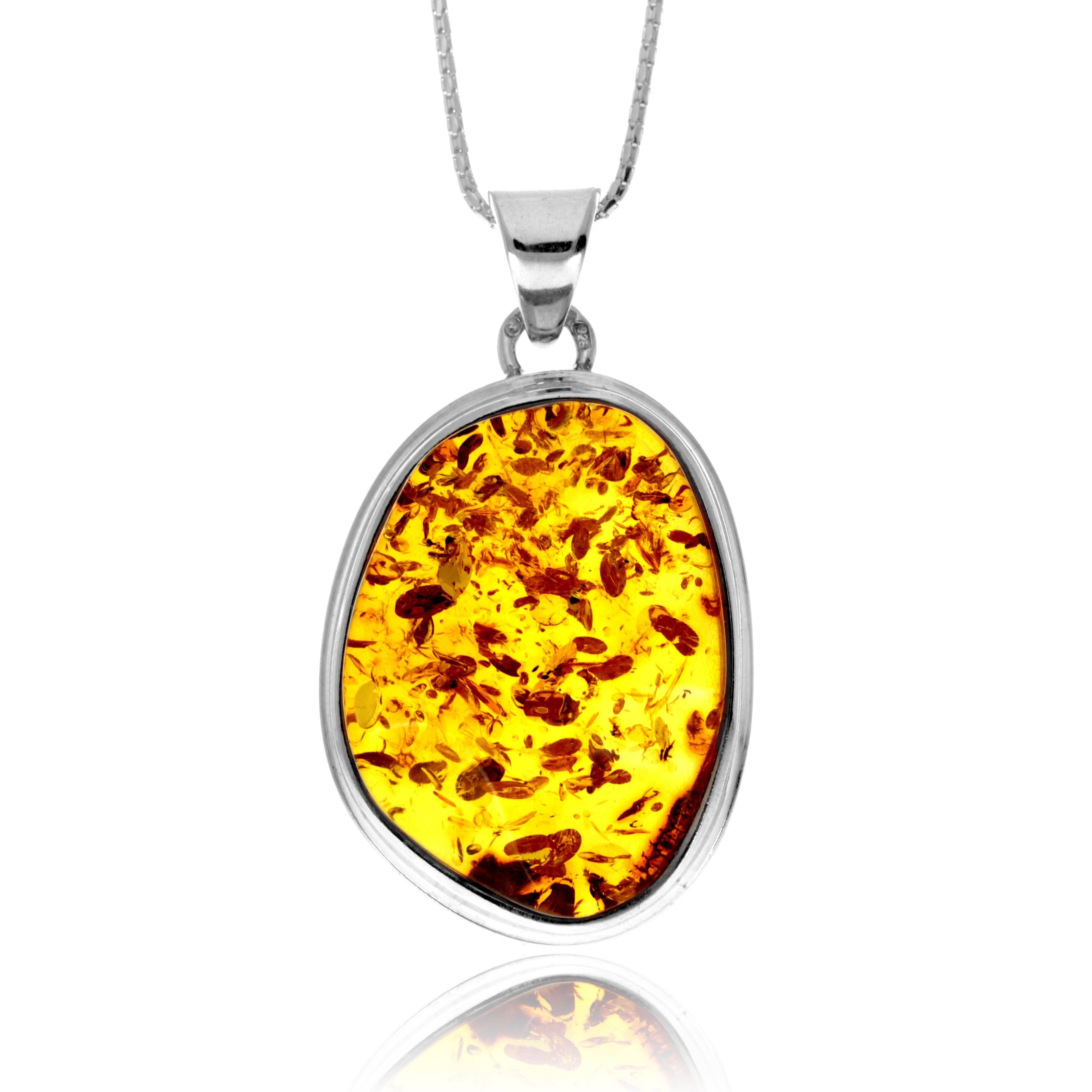 Ciondolo esclusivo e unico in argento sterling 925 e ambra baltica color cognac - PD2681