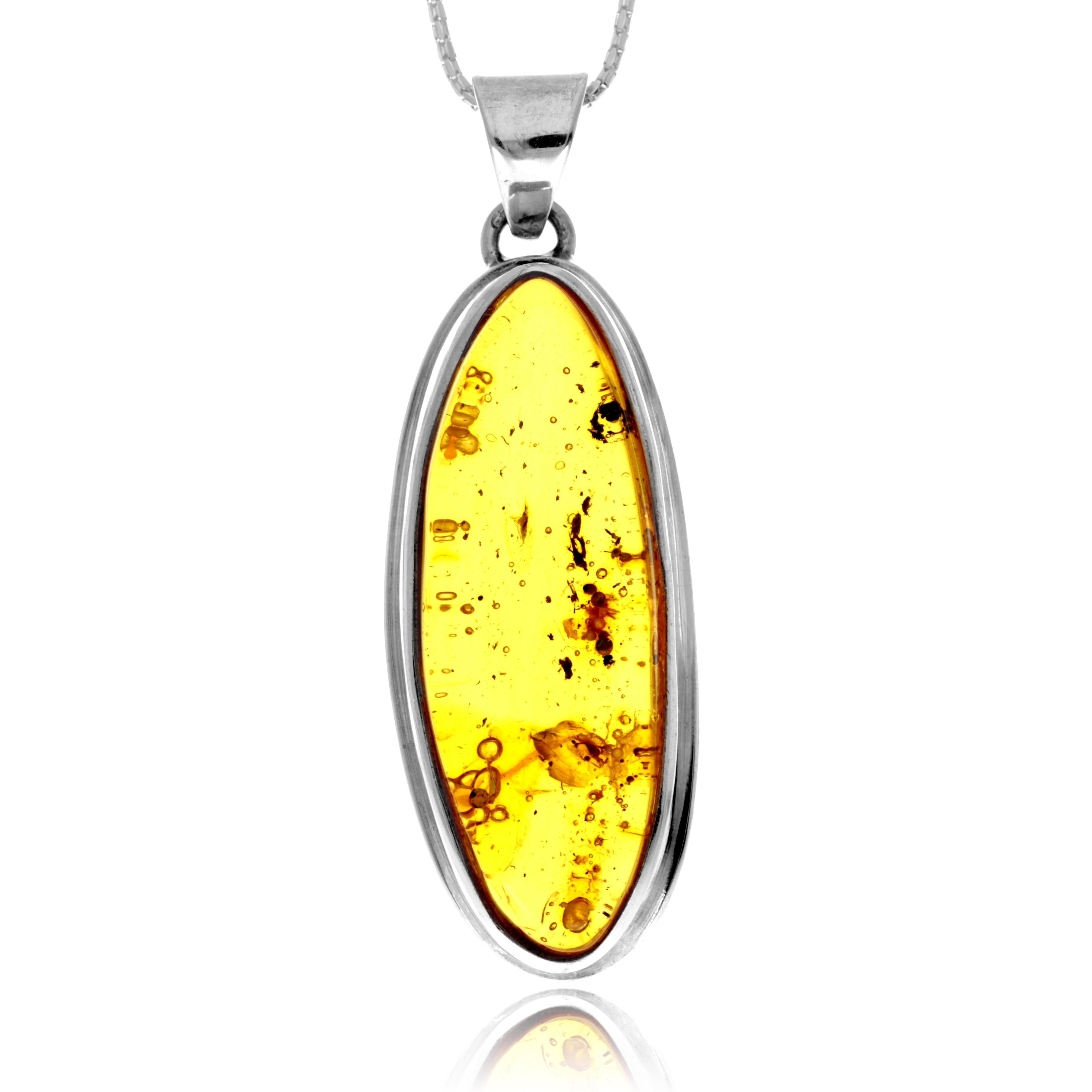 Ciondolo esclusivo e unico in argento sterling 925 e ambra baltica color miele - PD2682