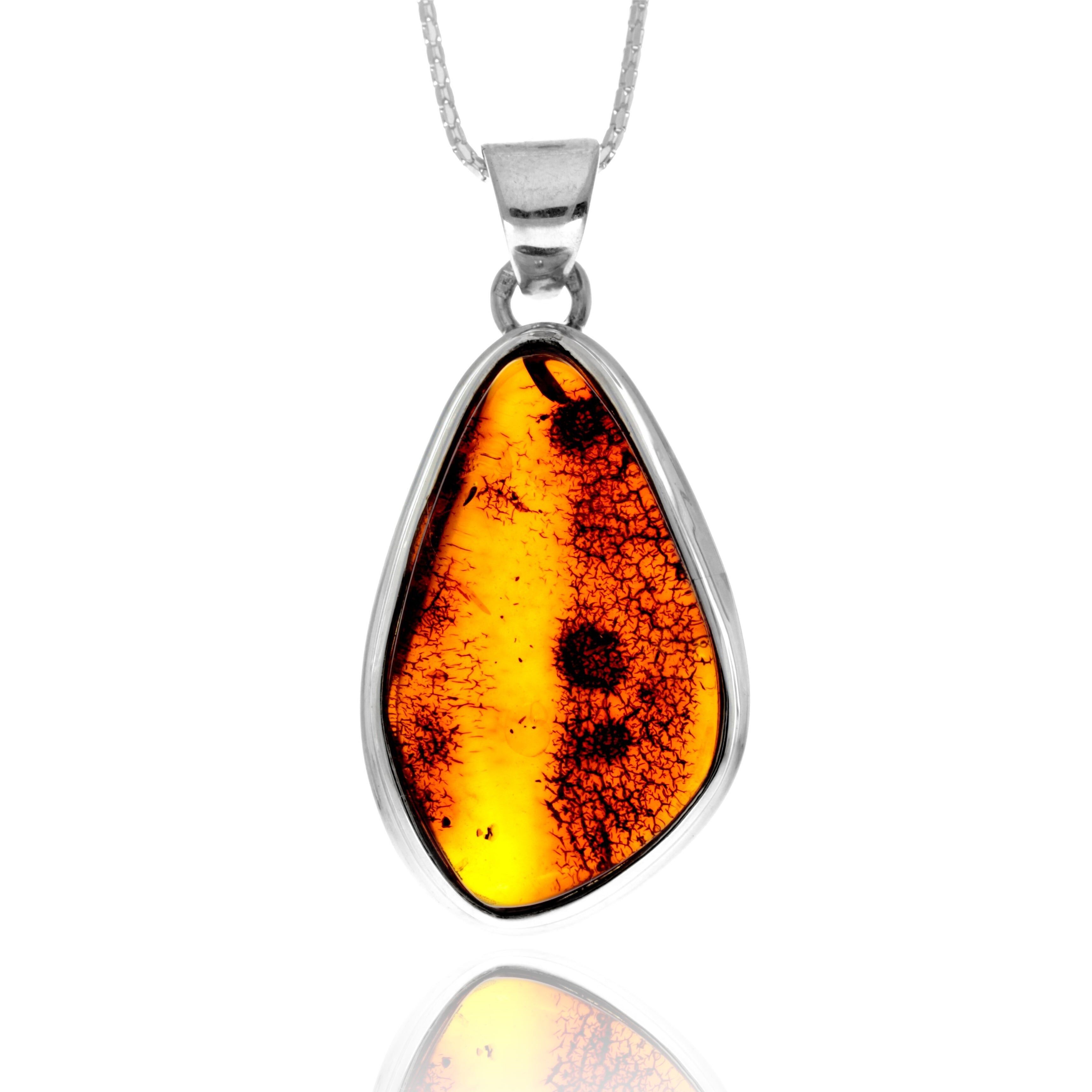 Ciondolo esclusivo e unico in argento sterling 925 e ambra baltica color cognac - PD2685