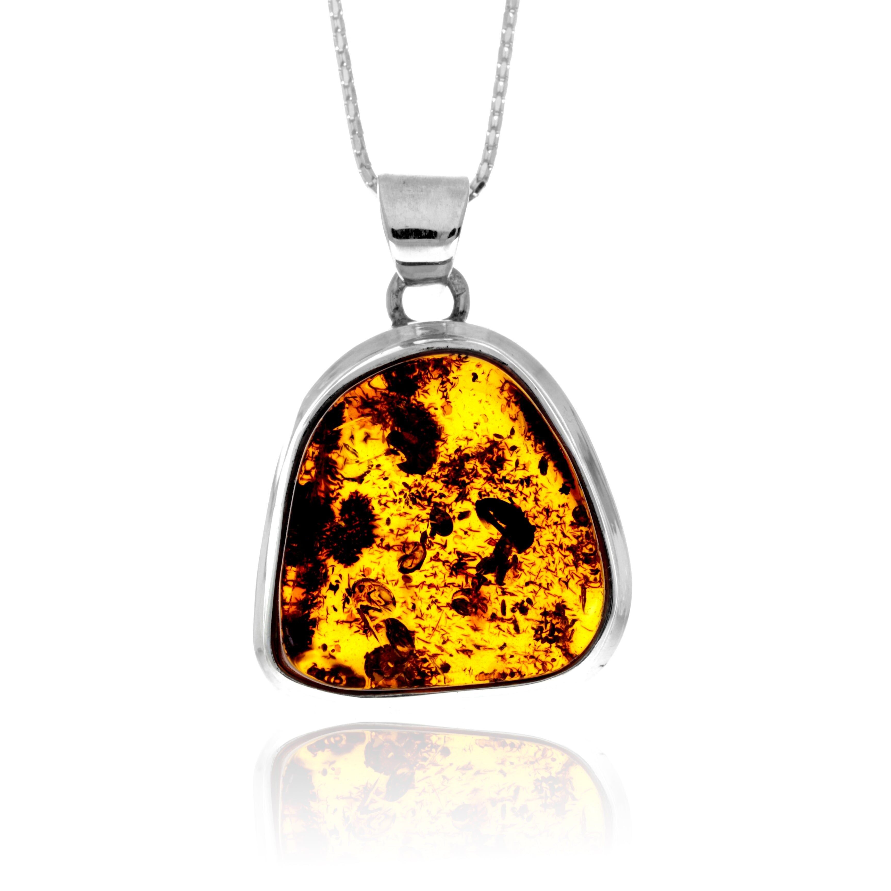 Ciondolo esclusivo e unico in argento sterling 925 e ambra baltica color cognac - PD2686