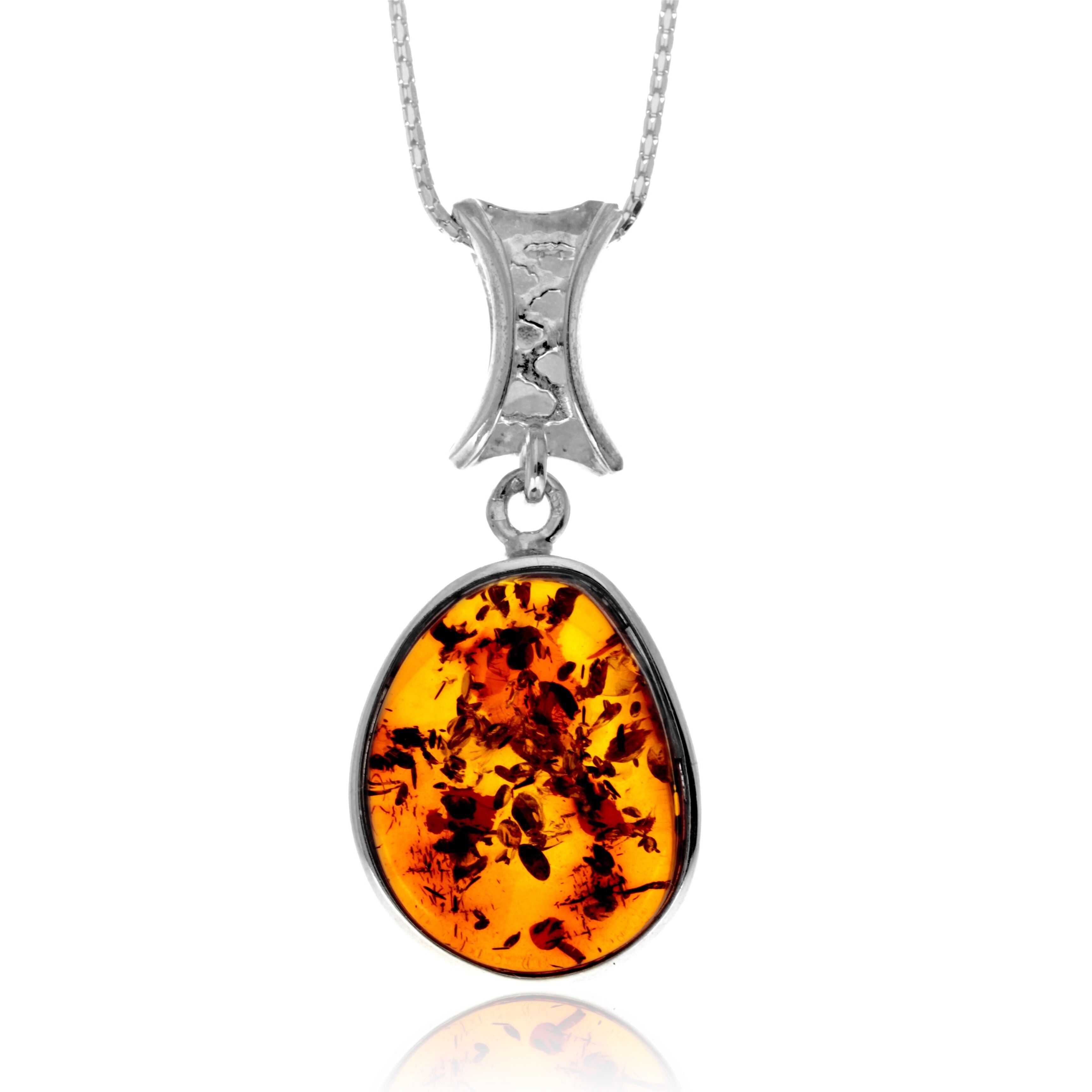 Ciondolo esclusivo e unico in argento sterling 925 e ambra baltica color cognac - PD2688