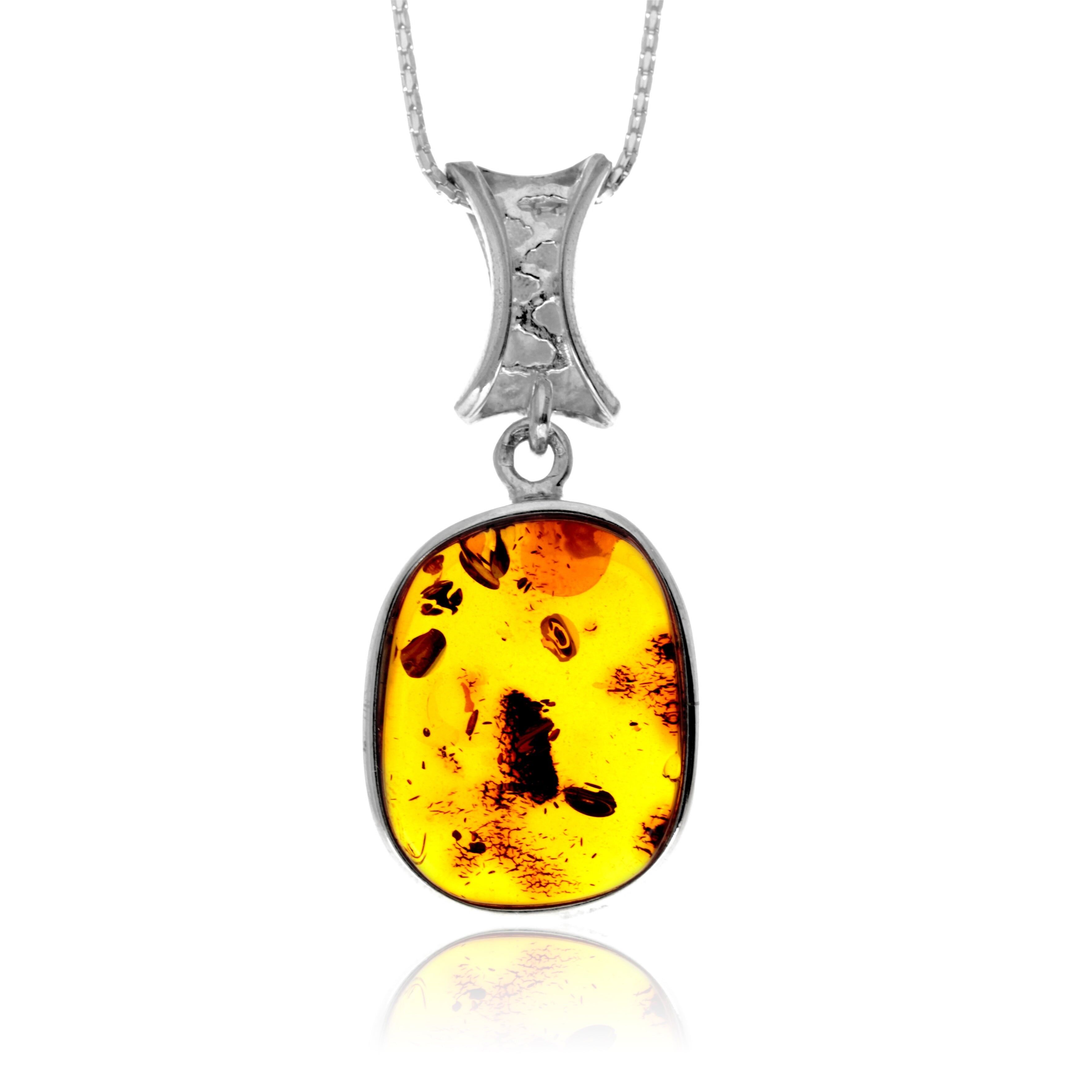 Ciondolo esclusivo e unico in argento sterling 925 e ambra baltica color cognac - PD2689