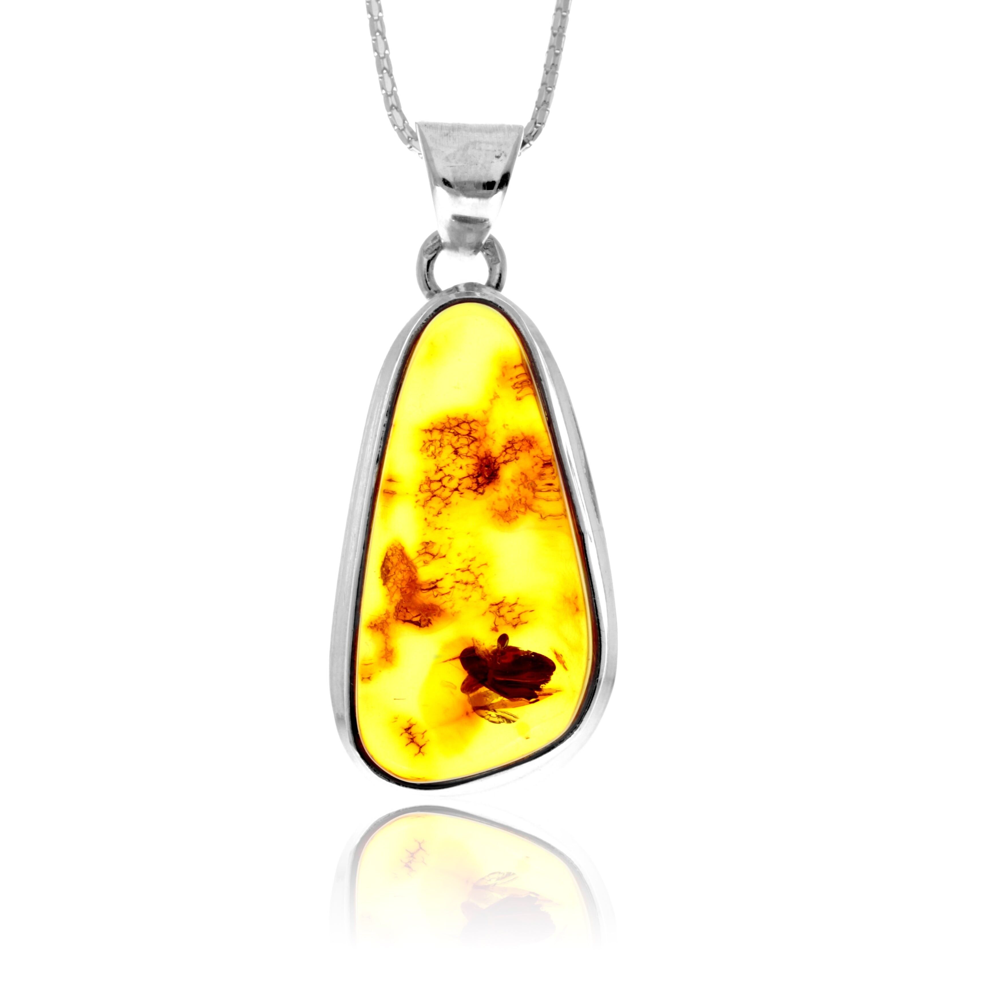 Ciondolo esclusivo in argento sterling 925 e ambra baltica color cognac - PD2694