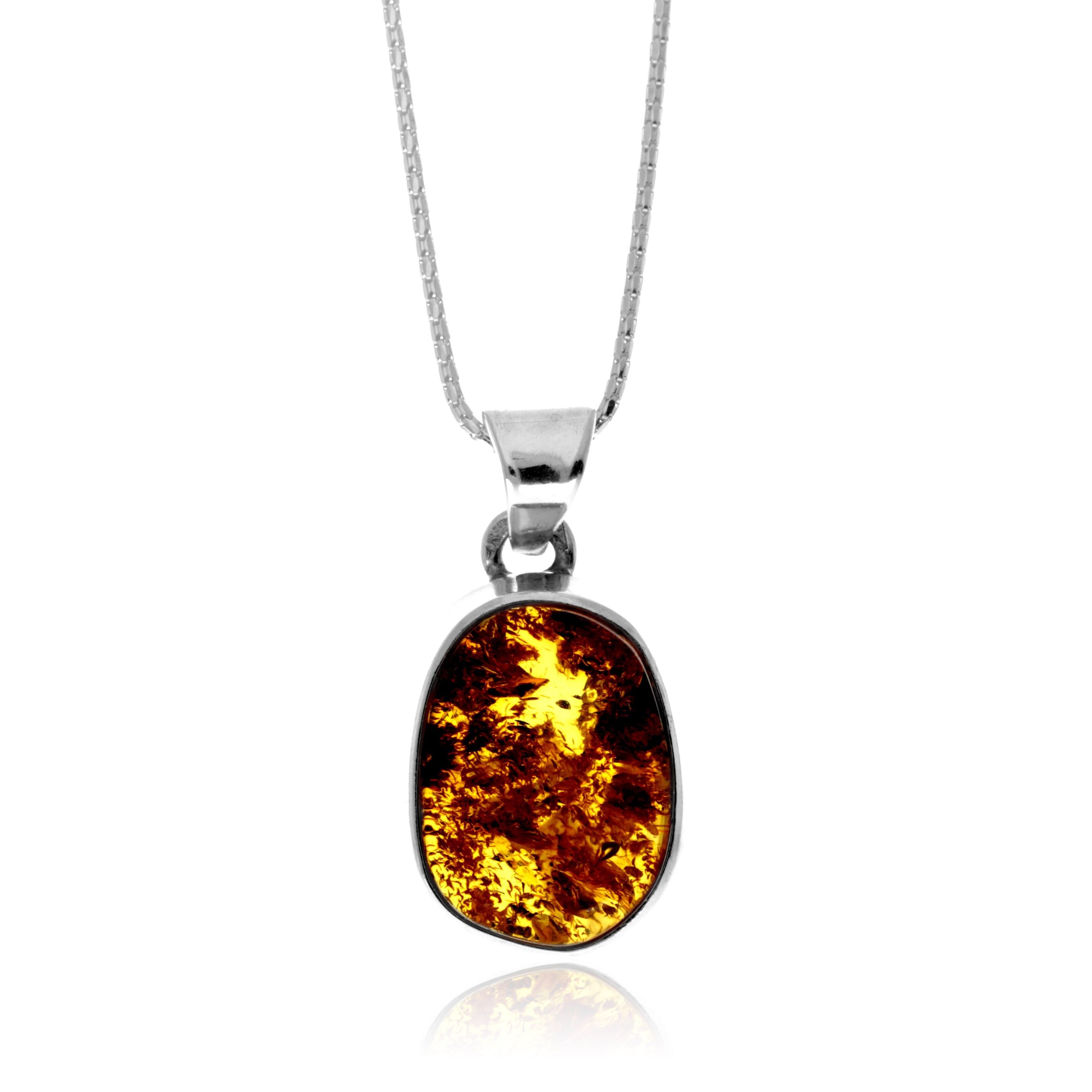 Ciondolo esclusivo e unico in argento sterling 925 e ambra baltica color cognac - PD2695