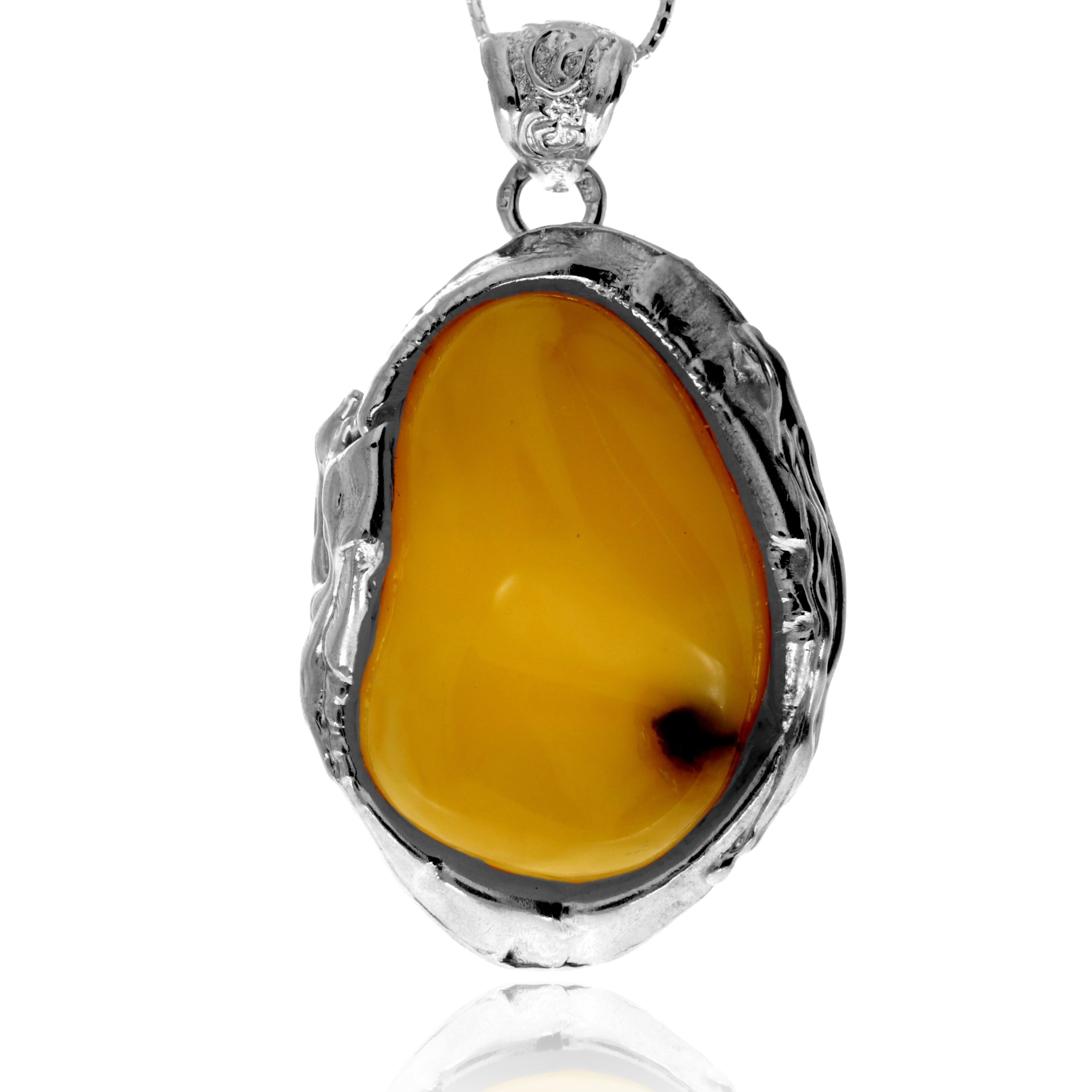 Ciondolo esclusivo in argento sterling 925 e ambra baltica color limone autentica - PD2566