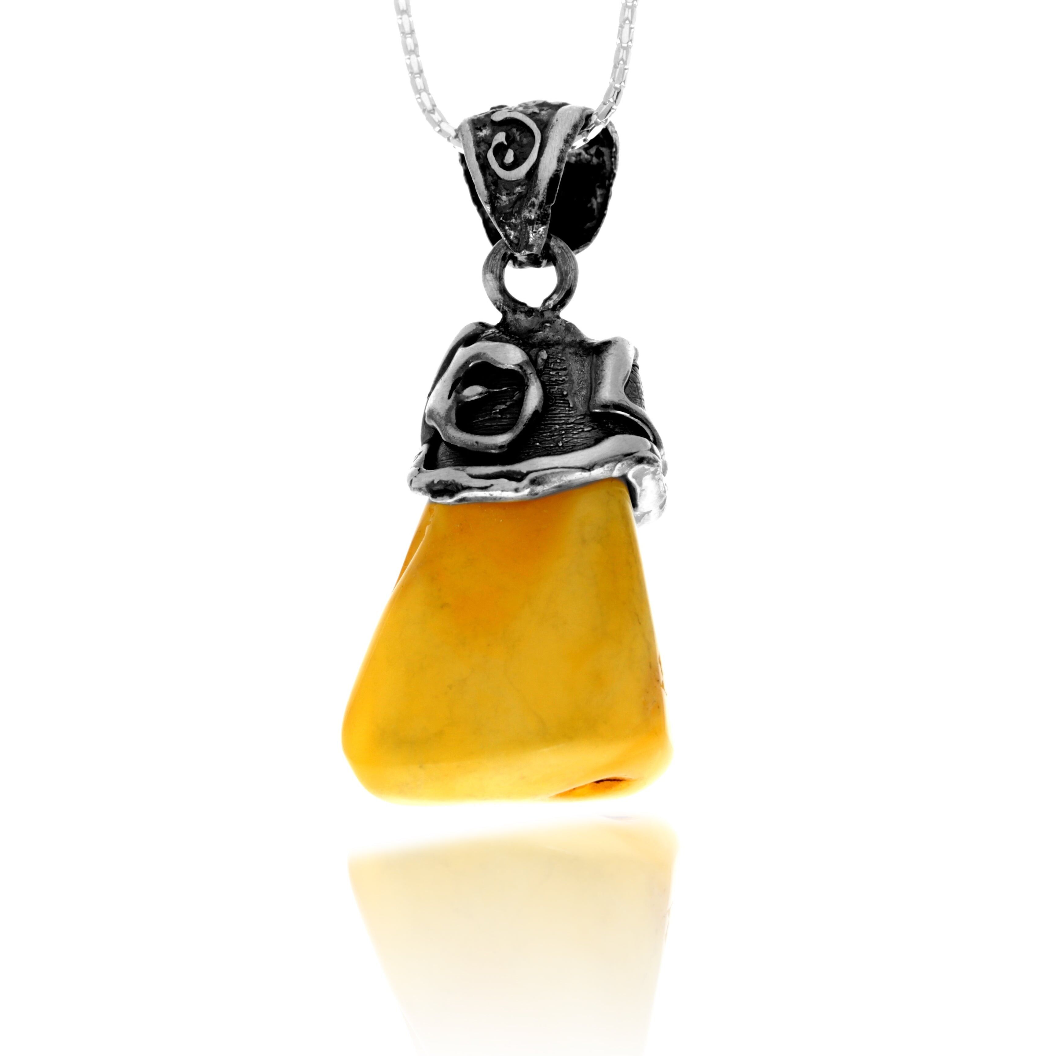 Ciondolo esclusivo in argento sterling 925 e ambra baltica color limone autentica - PD2583