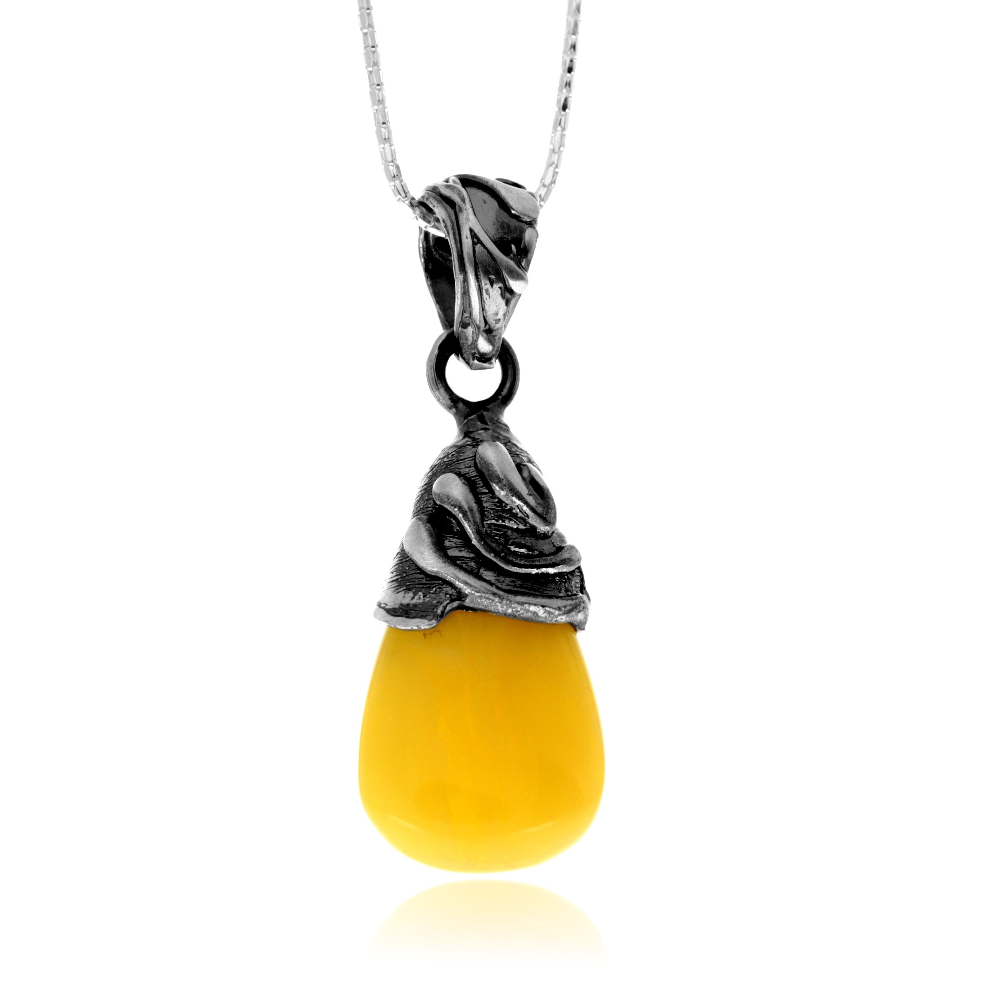 Ciondolo esclusivo in argento sterling 925 e ambra baltica color limone autentica - PD2582